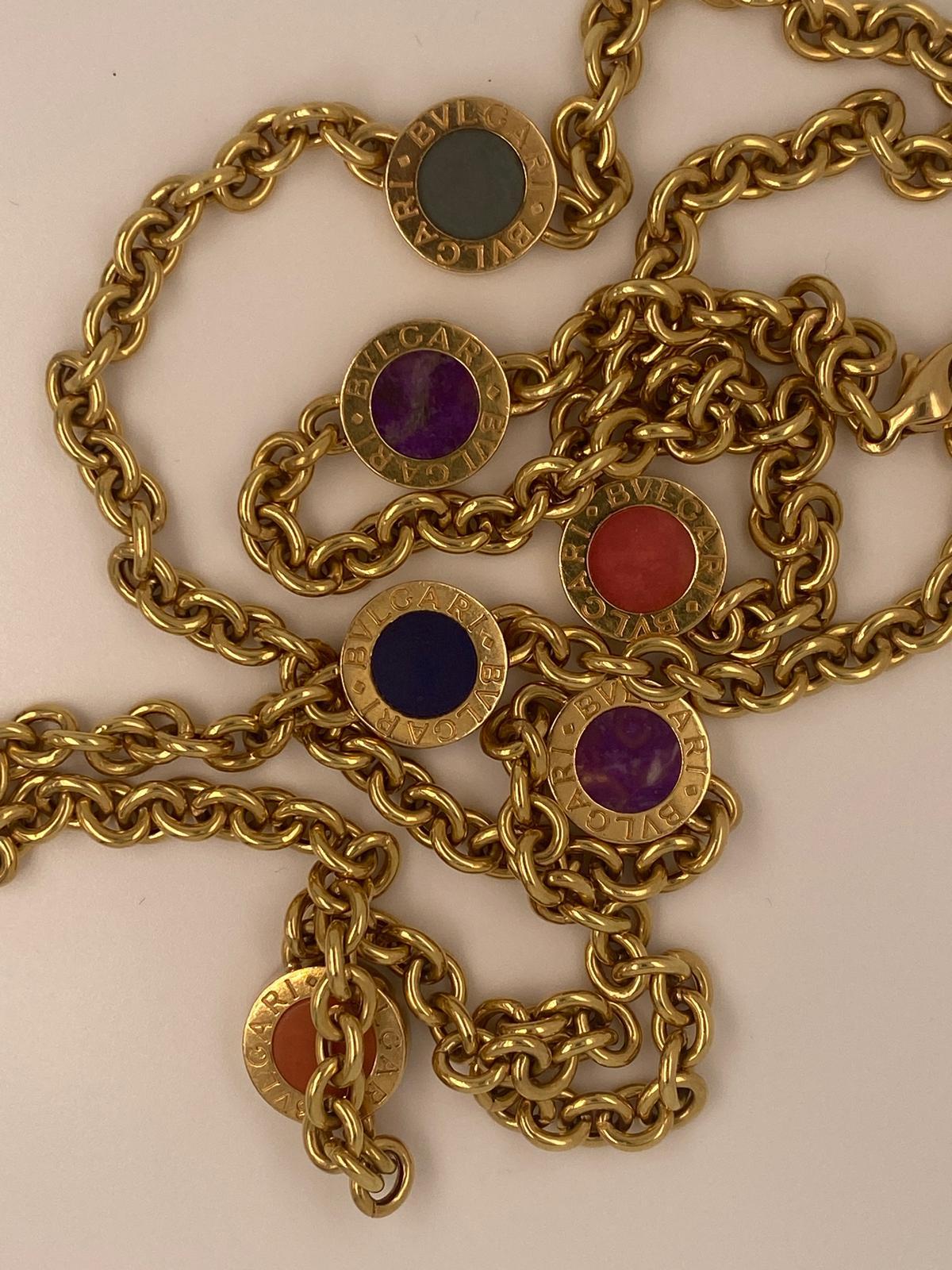 Women's Bulgari Bvlgari 18k Yellow Gold Semi-Precious Gemstone Chain Necklace 31.5