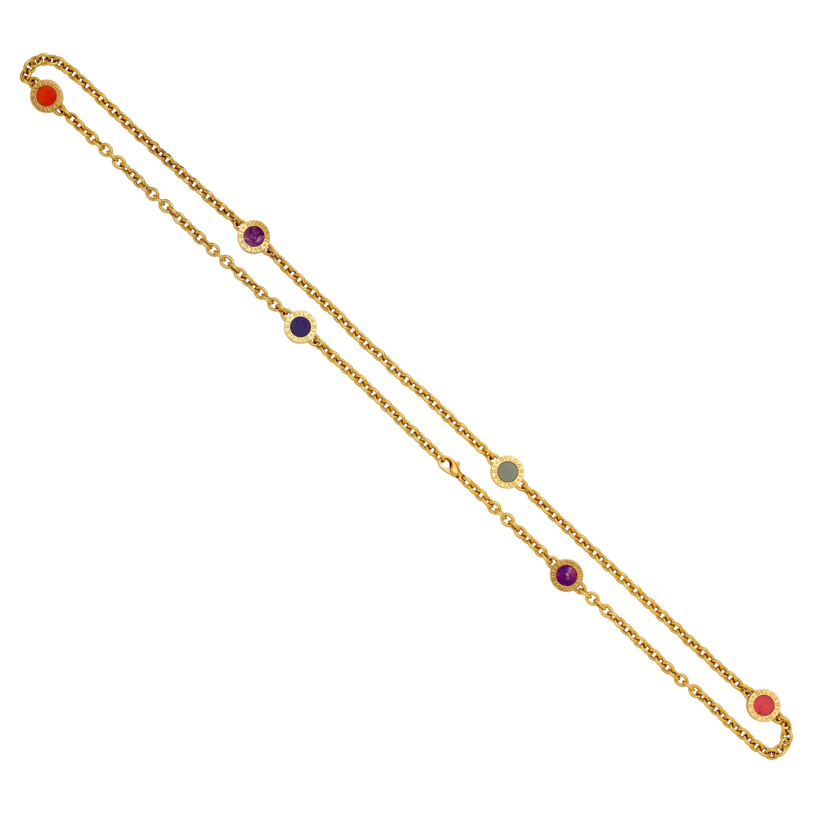 Bulgari Bvlgari 18k Gelbgold Halbedelstein-Halskette mit Edelsteinkette Halskette 31,5"