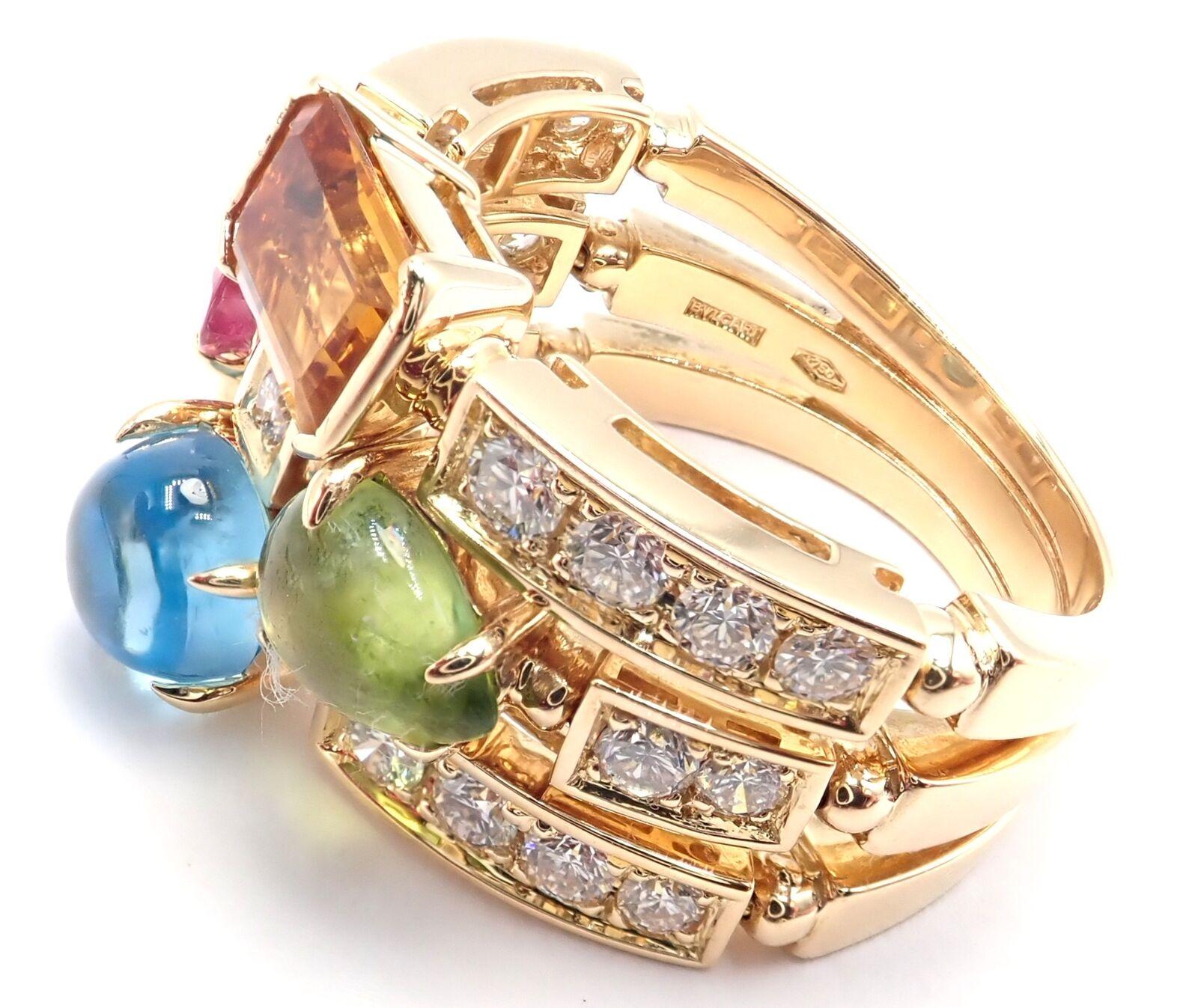 Bulgari Bvlgari Allegra Anillo de Oro Amarillo con Diamante Peridoto Turmalina Citrino en Excelente Estado en Holland, PA