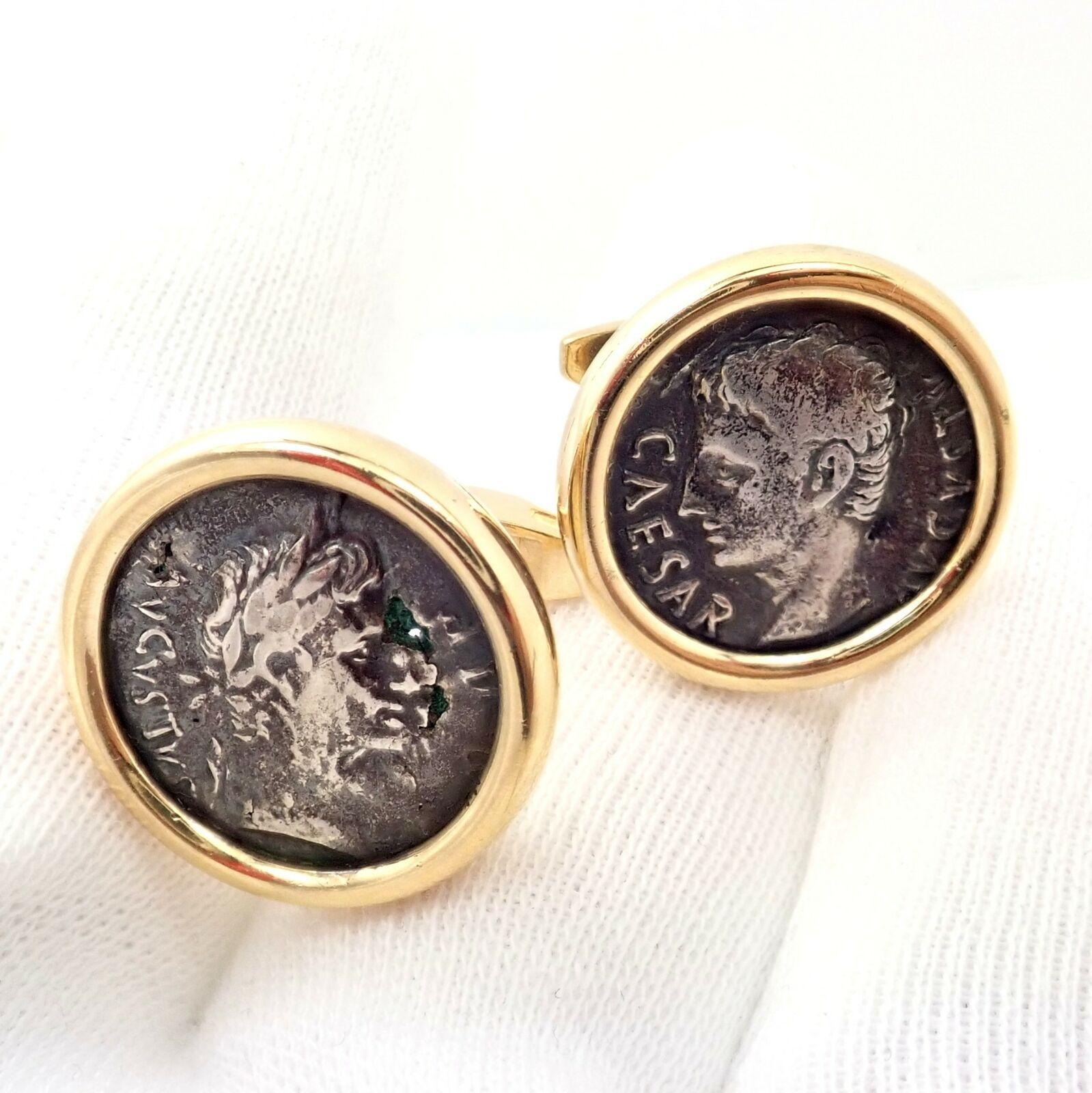 Women's or Men's Bulgari Bvlgari Ancient Coin Caesar Moneta Yellow Gold Cufflinks