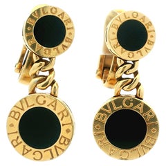 Bulgari BVLGARI Black Onyx 18 Karat Yellow Gold Drop Clip Earrings