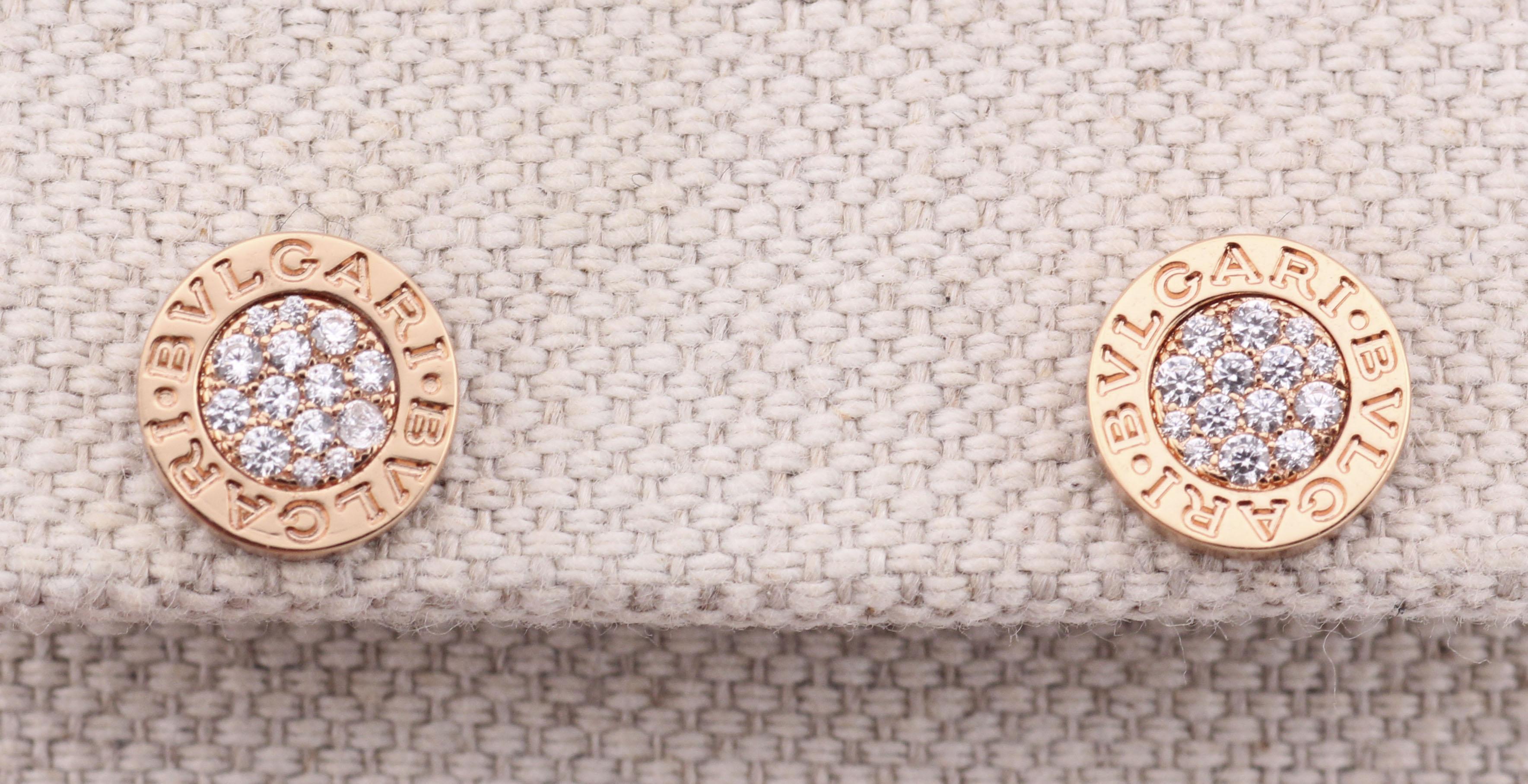 Modern Bulgari Bvlgari Bvlgari Diamond 18k Rose Gold Stud Earrings