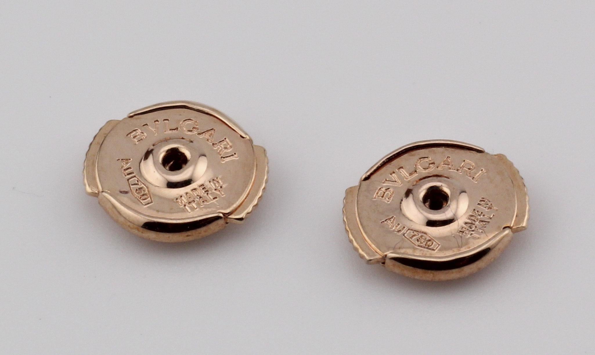Bulgari Bvlgari Bvlgari Diamond 18k Rose Gold Stud Earrings In Good Condition In Simpsonville, SC