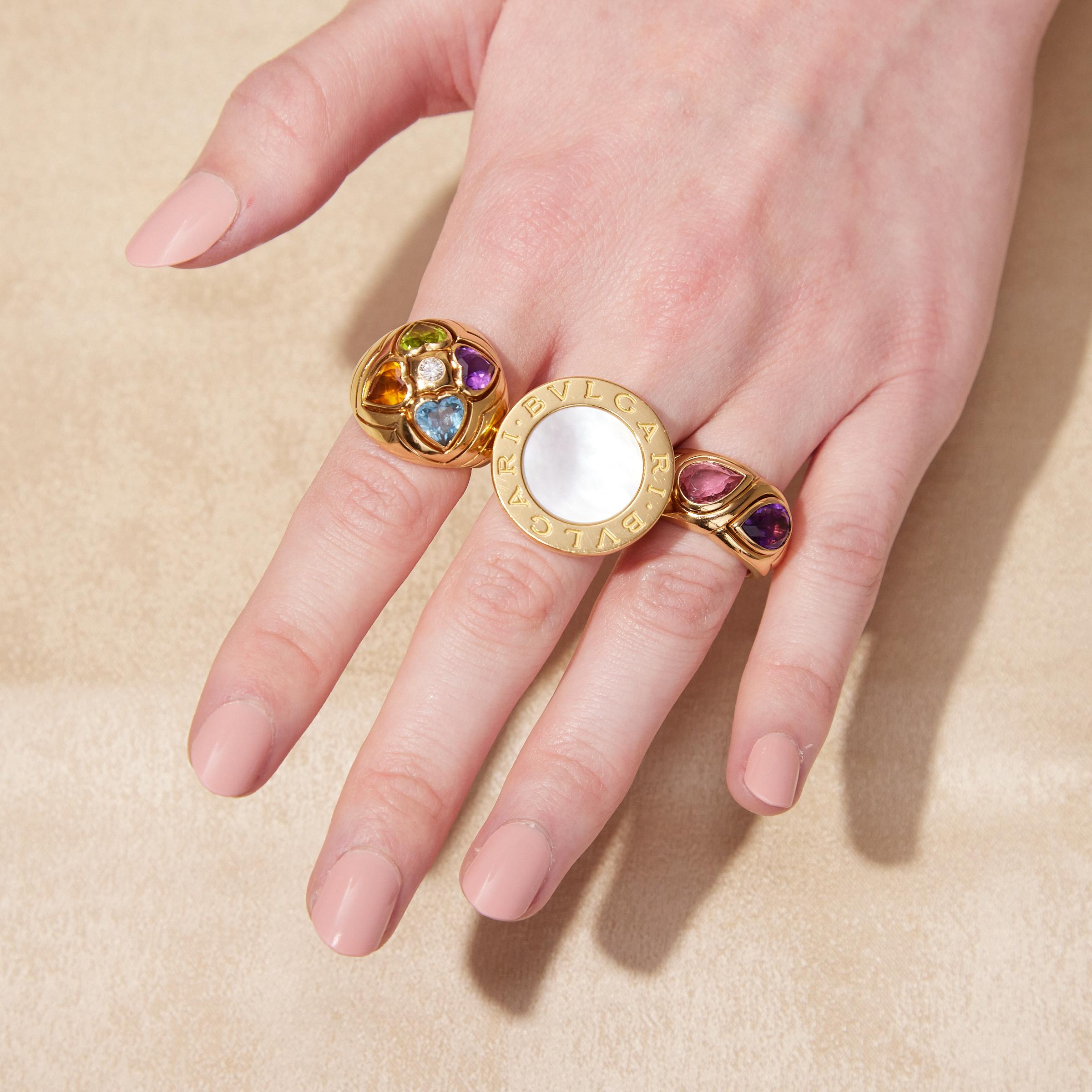 Bulgari 'Bvlgari Bvlgari' Mother of Pearl Large Version Ring in 18K Yellow Gold For Sale 1