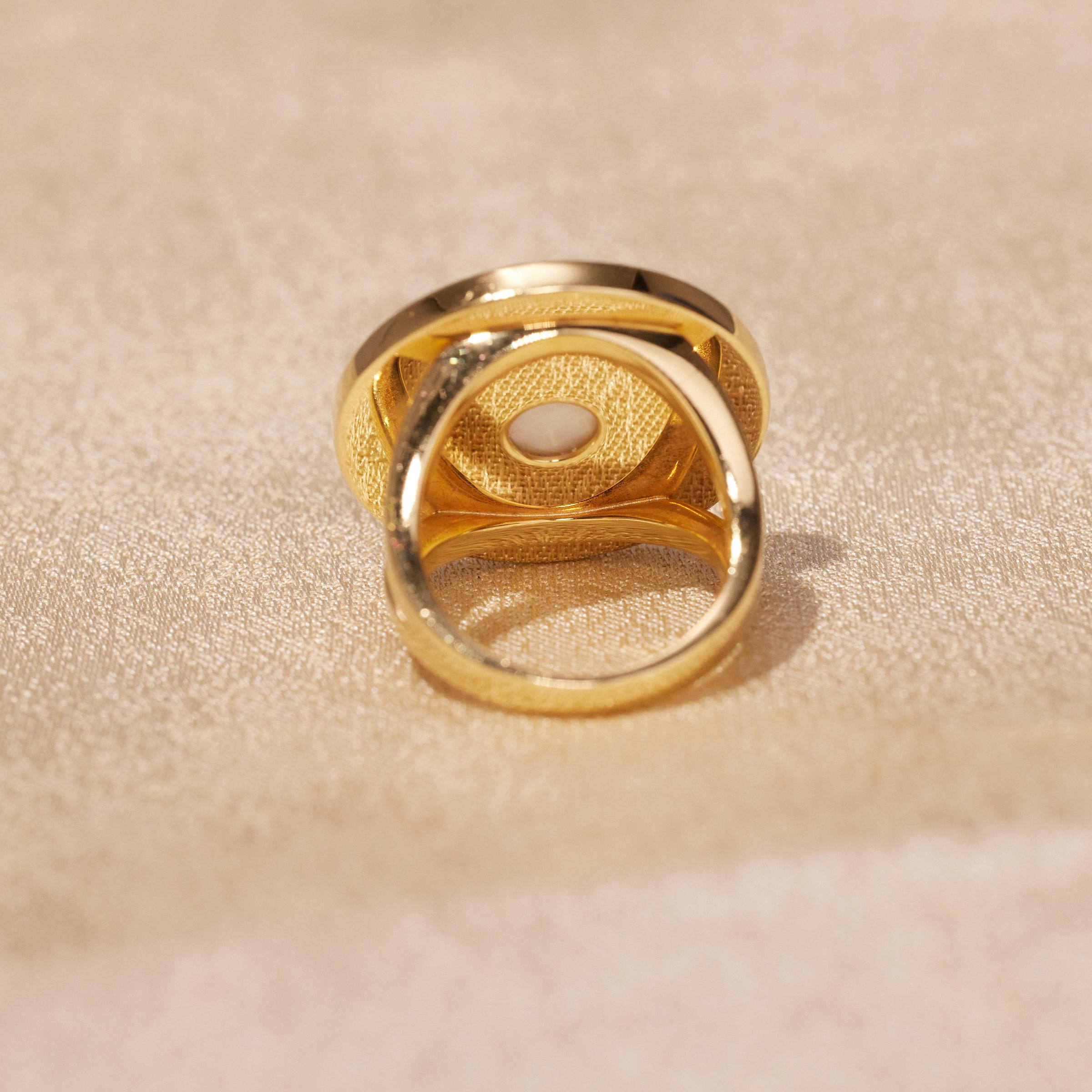 Women's or Men's Bulgari 'Bvlgari Bvlgari' Mother of Pearl Large Version Ring in 18K Yellow Gold