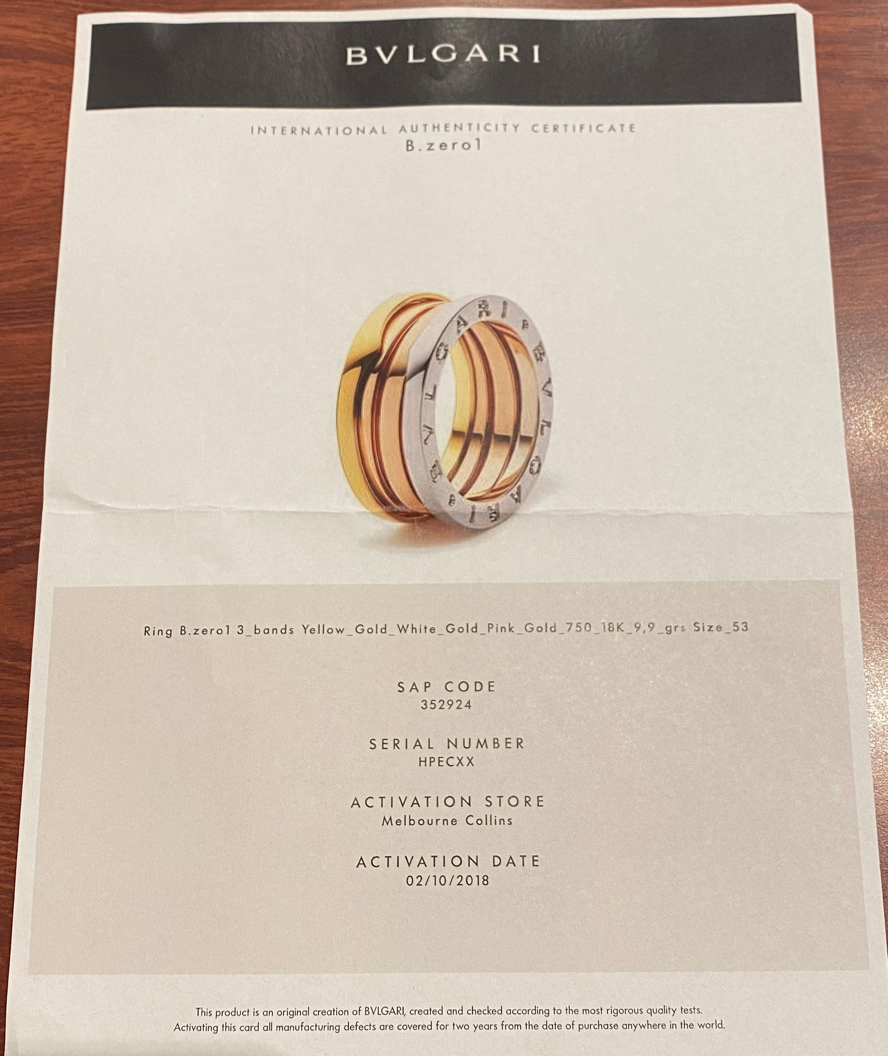 Bulgari (BVLGARI) B.Zero1 18K Tri-Colour Gold Band / Ring, size 53 (6) + Box 1