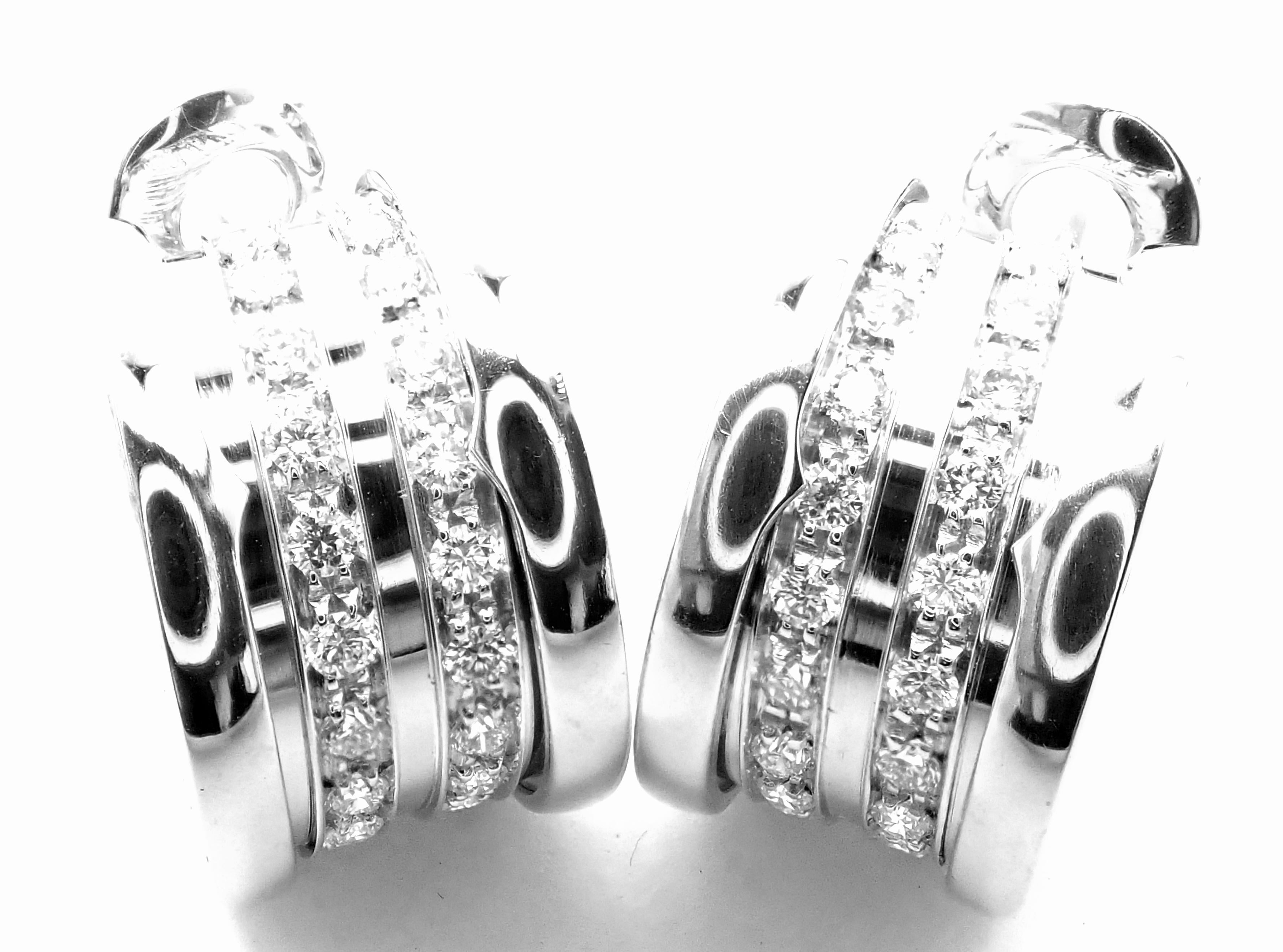18k White Gold Diamond B.ZERO1 Hoop Earrings by Bulgari. 
With 54 round brilliant cut diamonds VVS1 clarity, E color total weight approx. 1.08ct
These earrings are for pierced ears.
Retail Price: $14,620 plus tax.
Details:
Measurements: 17mm x