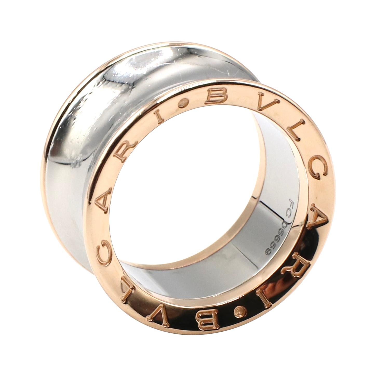 Bulgari Bvlgari B.Zero1 Pink Gold and Steel Band Ring at 1stDibs