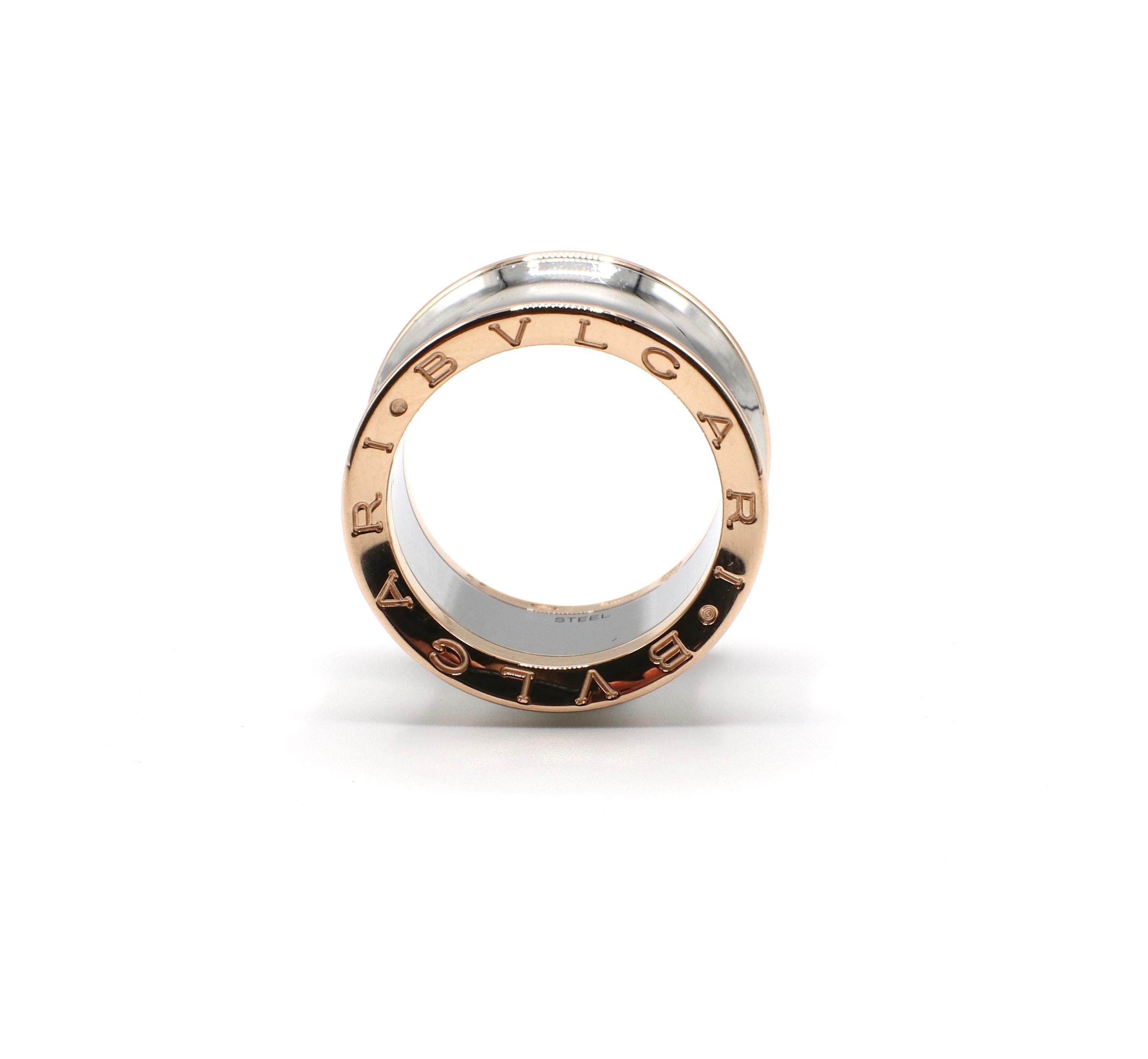 Bulgari Bvlgari B.Zero1 Anish Kapoor Pink Gold and Steel Ring Size 55

Metal: 18k rose gold & stainless steel
Weight: 10.5 grams
Size: 55 European (approx. 7.25 US) 
Stamped: 