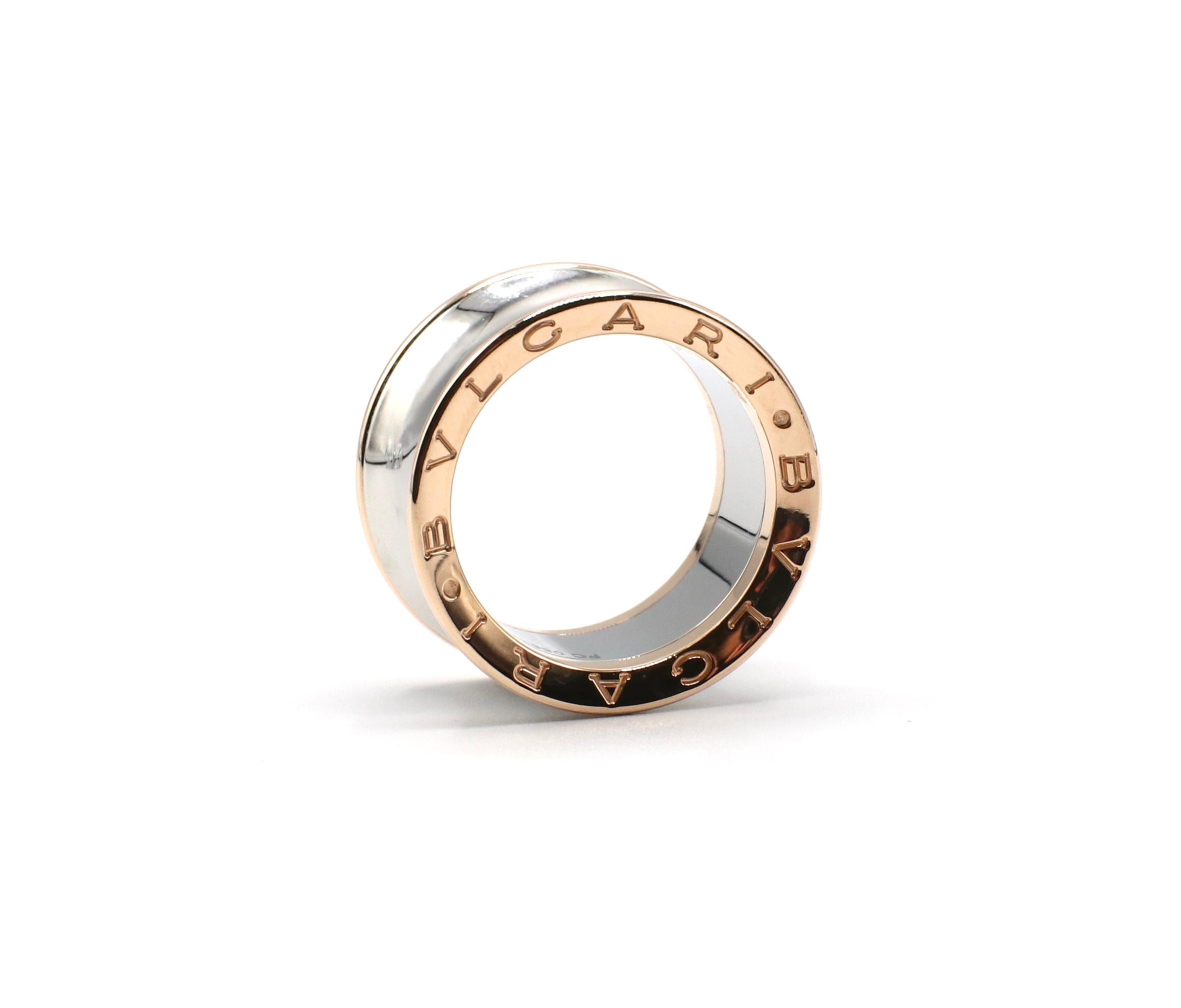 Bulgari Bvlgari B.Zero1 Pink Gold and Steel Band Ring In Good Condition In  Baltimore, MD