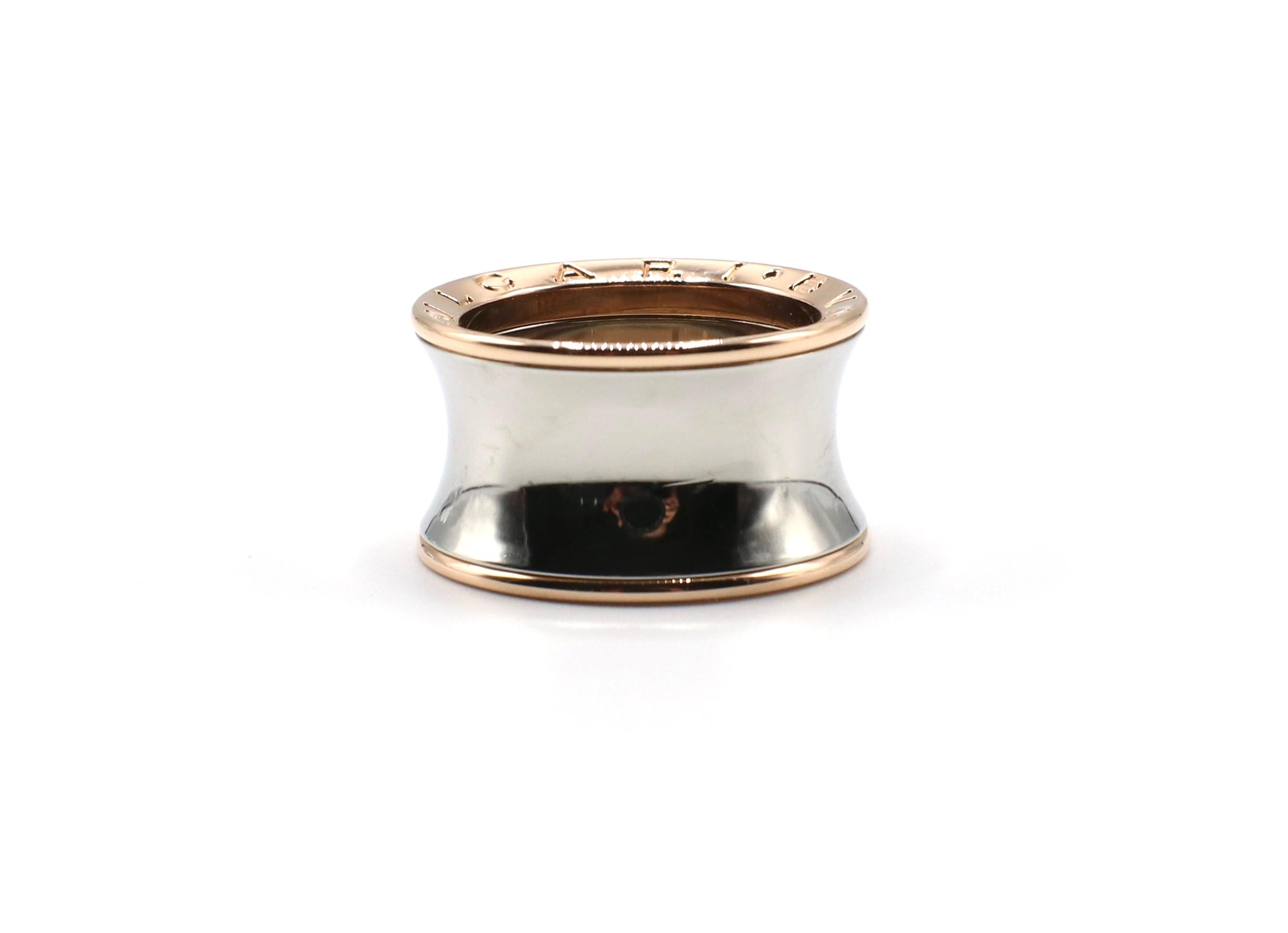 Women's or Men's Bulgari Bvlgari B.Zero1 Pink Gold and Steel Band Ring