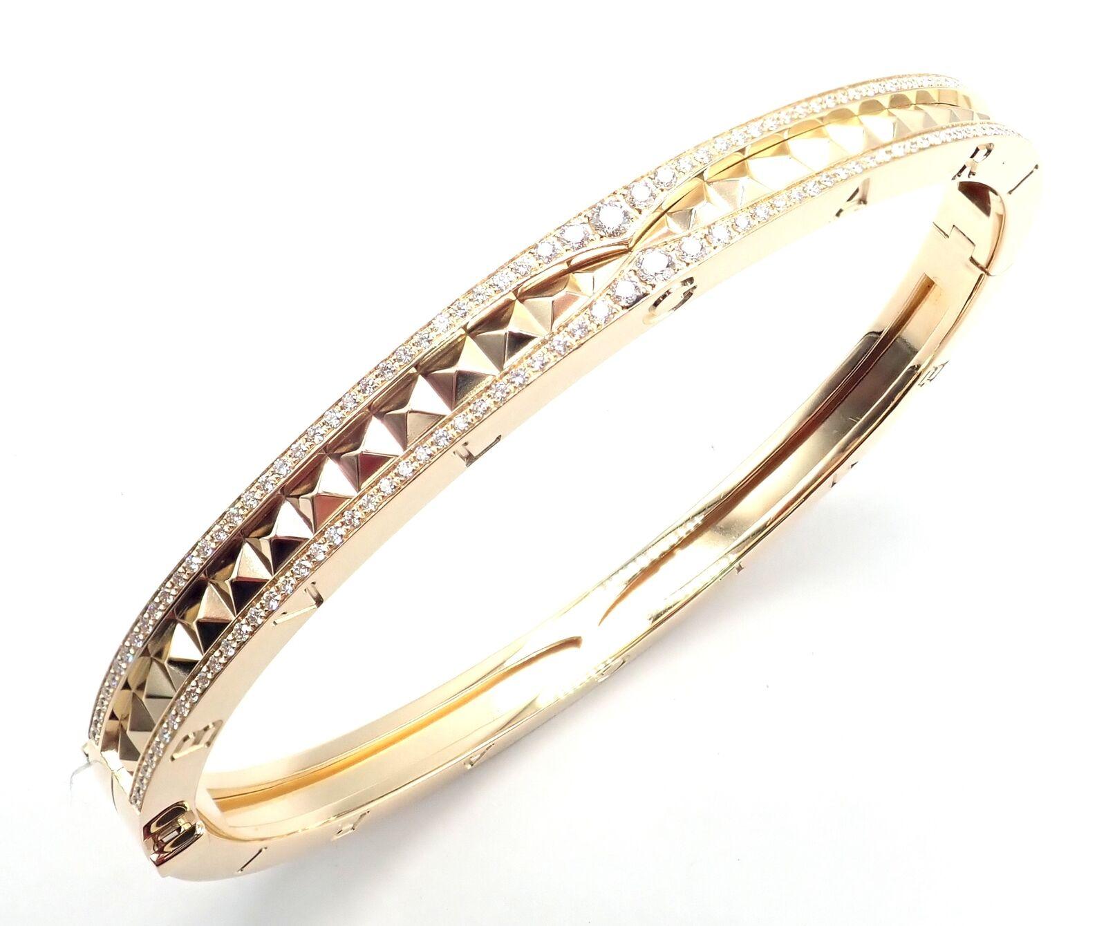 Taille brillant Bulgari Bvlgari B.Zero1 Rock Diamond Yellow Gold Bangle Bracelet en vente