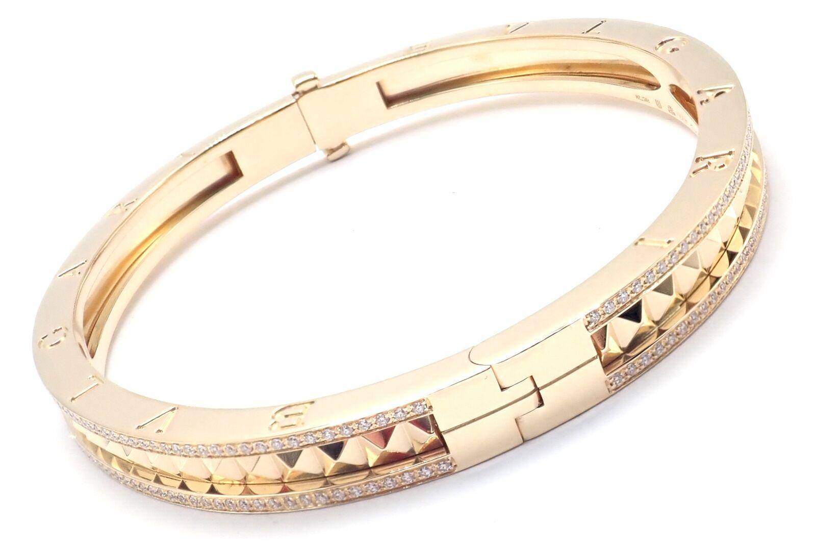 Brilliant Cut Bulgari Bvlgari B.Zero1 Rock Diamond Yellow Gold Bangle Bracelet For Sale