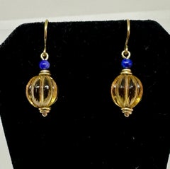 Bulgari Bvlgari Citrine Lapis Lazuli Earrings 18K Gold Dangle Drop Italy