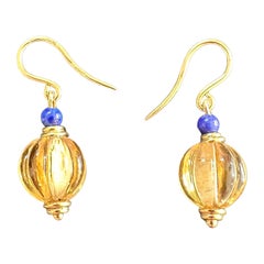 Bulgari Bvlgari Citrine Lapis Lazuli Earrings 18K Gold Dangle Drop Italy