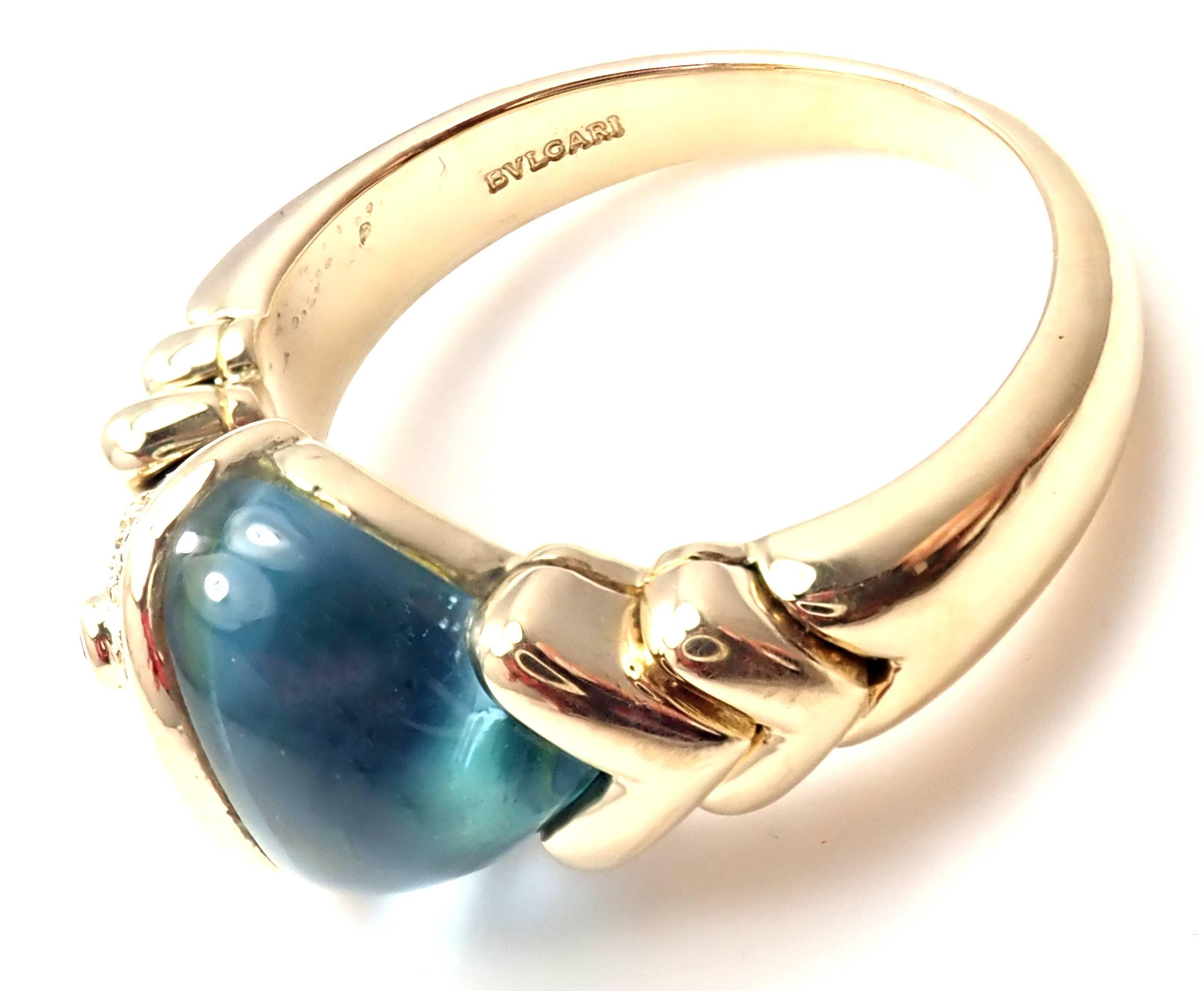 Bulgari Bvlgari Diamond Blue Topaz Ruby Yellow Gold Naturalia Fish Ring In New Condition In Holland, PA