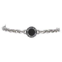 Bulgari Bvlgari Elements Onyx Station Bracelet 7 1/2" White Gold 18k Cable Chain