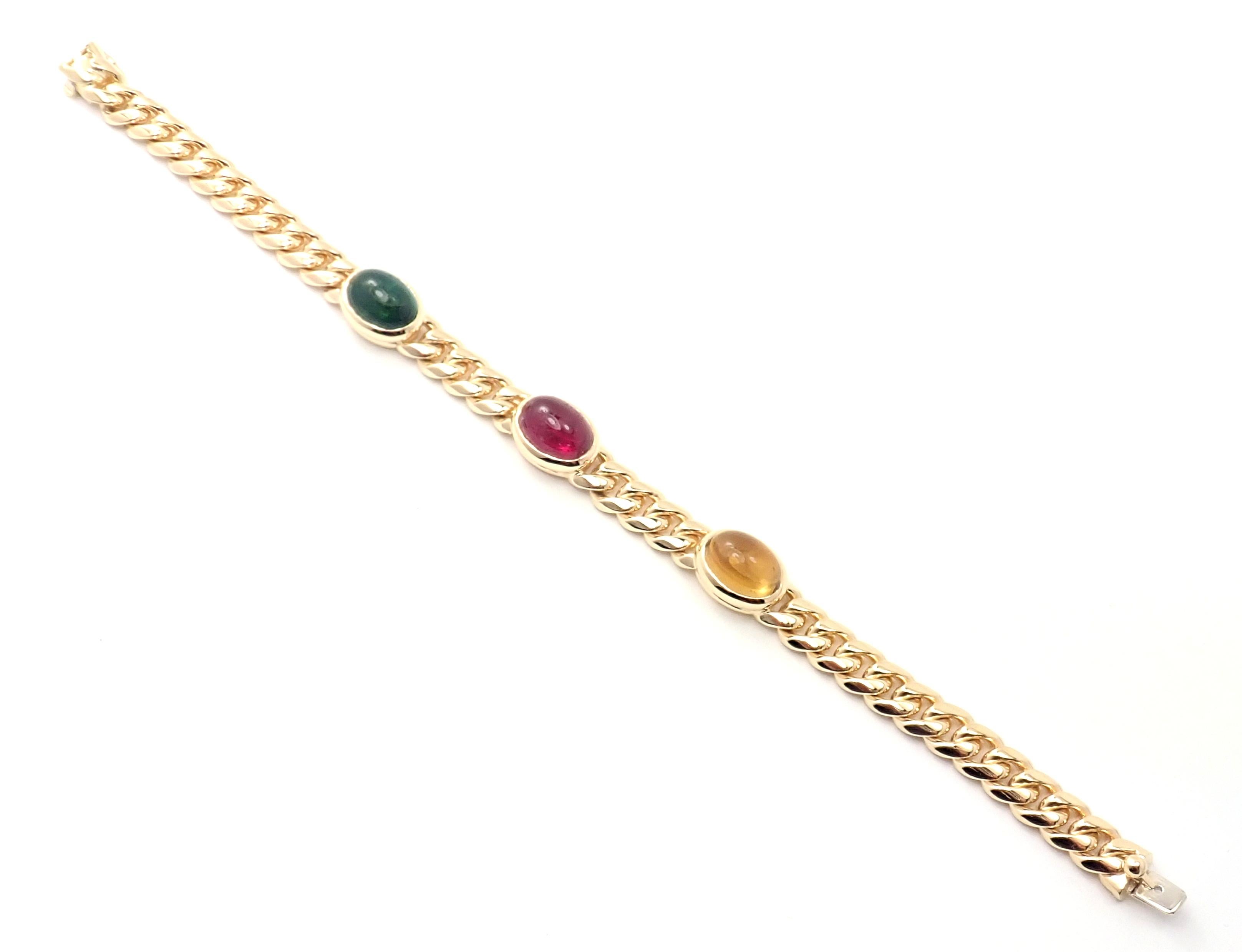 Oval Cut Bulgari Bvlgari Emerald Ruby Yellow Sapphire Yellow Gold Link Bracelet