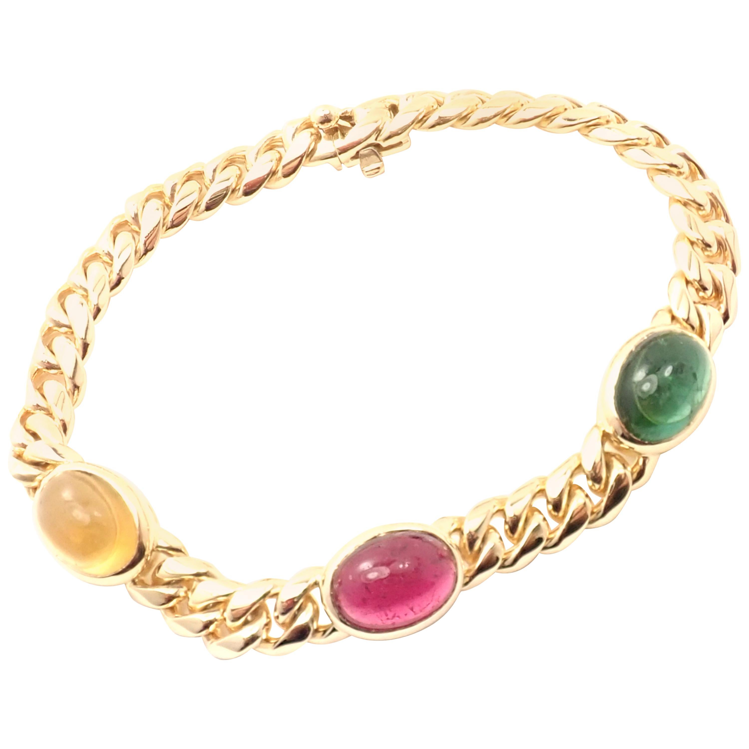 Bulgari Bvlgari Emerald Ruby Yellow Sapphire Yellow Gold Link Bracelet