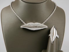 Bulgari Bvlgari Enigma Pave Diamond 18k White Gold Ring & Necklace Pendant 17"