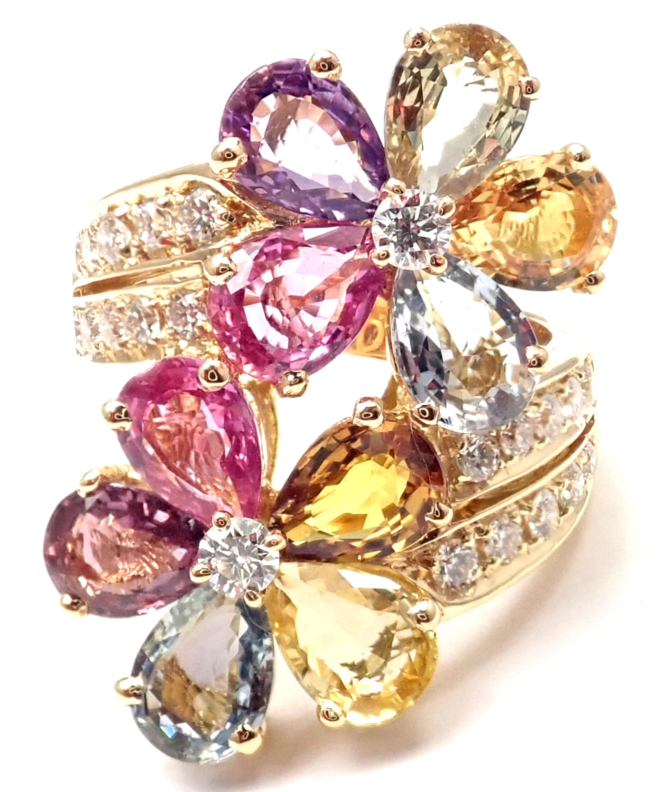 Women's or Men's Bulgari Bvlgari Fancy Color Sapphire Diamond Gold Flower Cocktail Ring
