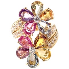 Bulgari Bvlgari Fancy Color Sapphire Diamond Gold Flower Cocktail Ring