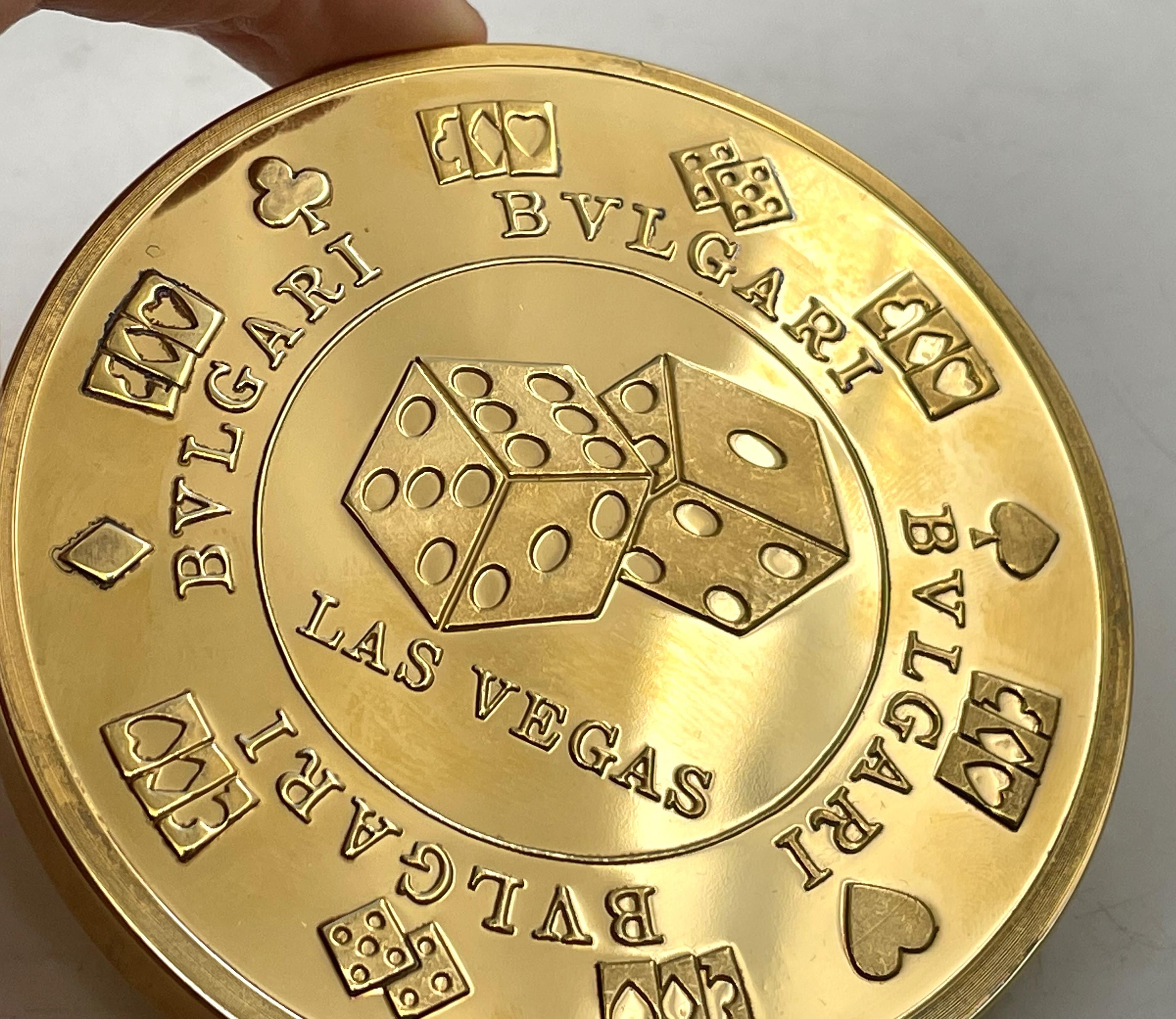Anglais Bulgari Bvlgari Gilt Sterling Silver Las Vegas Casino Chip Coin New in Box en vente