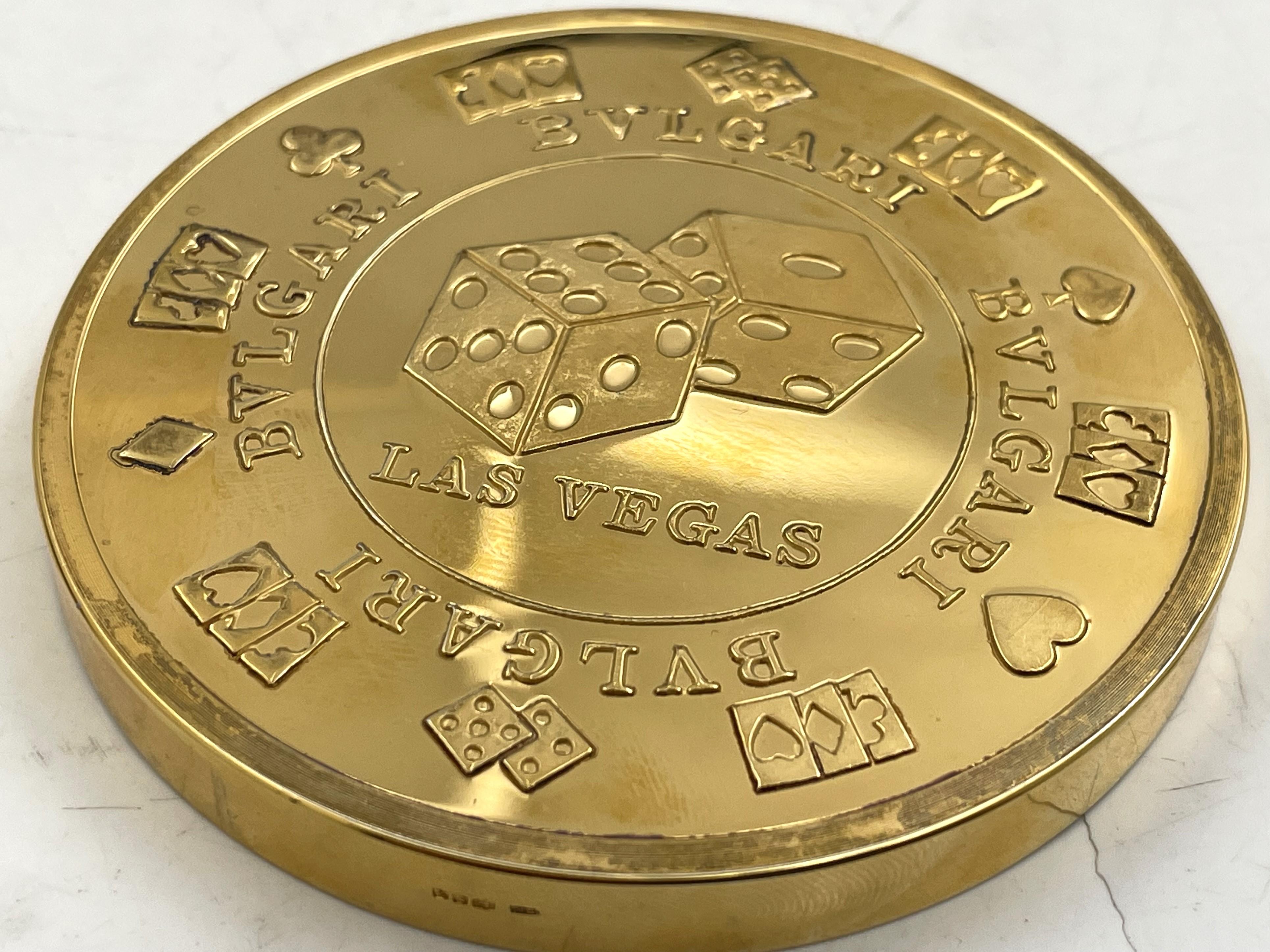 Doré Bulgari Bvlgari Gilt Sterling Silver Las Vegas Casino Chip Coin New in Box en vente