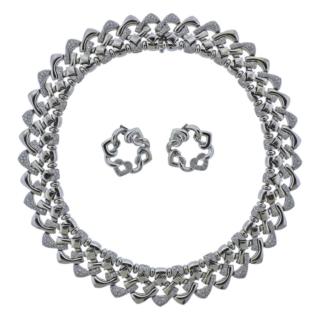 Bulgari Bvlgari Gold Diamond Necklace Earrings Suite