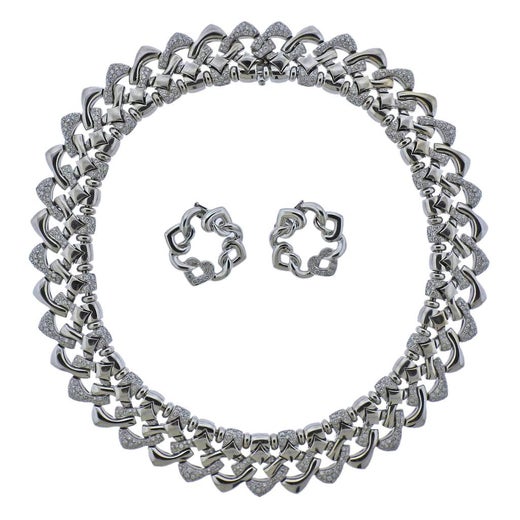 Bulgari Bvlgari Gold Diamond Necklace Earrings Suite For Sale at 1stDibs