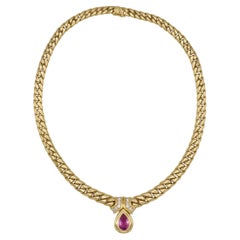 Bulgari Bvlgari Gold Natural Pink Sapphire & Diamond Curb Link Chain Necklace
