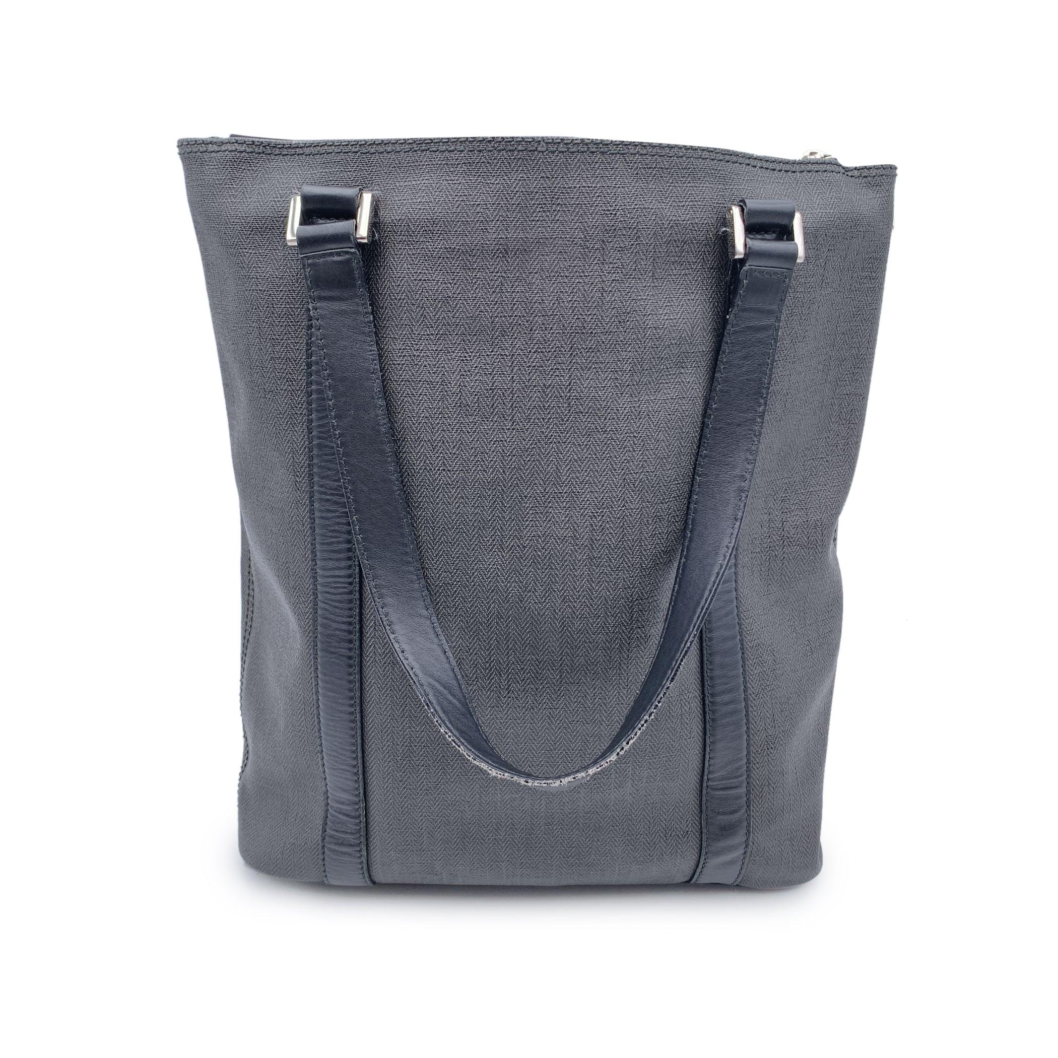 Black Bulgari Bvlgari Grey Canvas Unisex Tote Bag Handbag