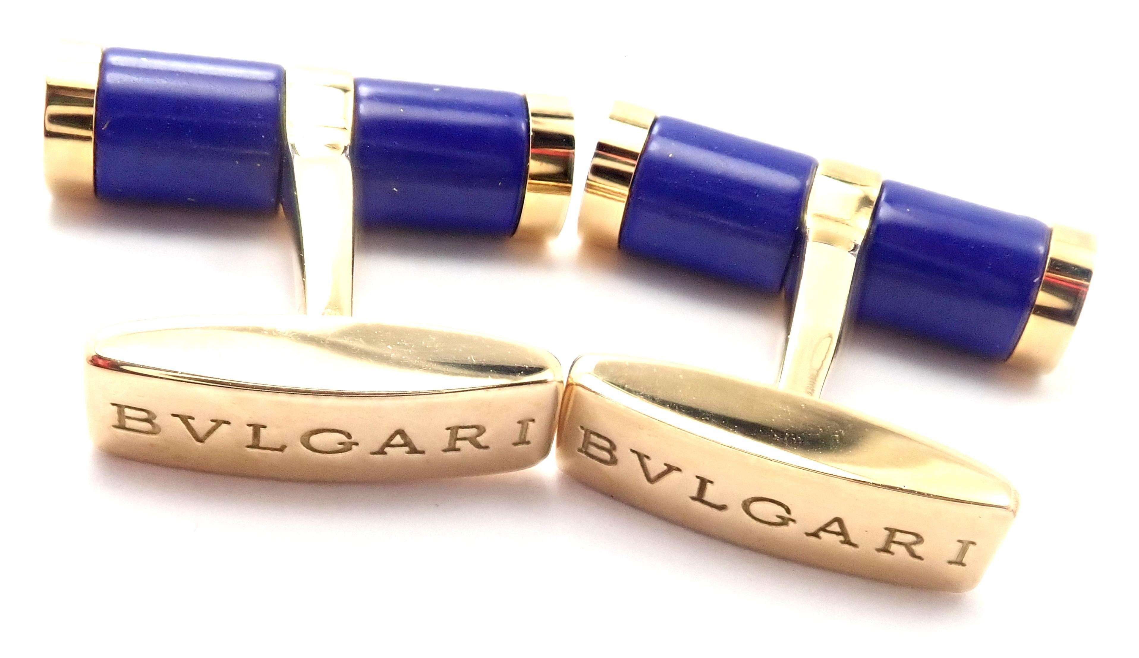 Women's or Men's Bulgari Bvlgari Lapis Lazuli Yellow Gold Cufflinks