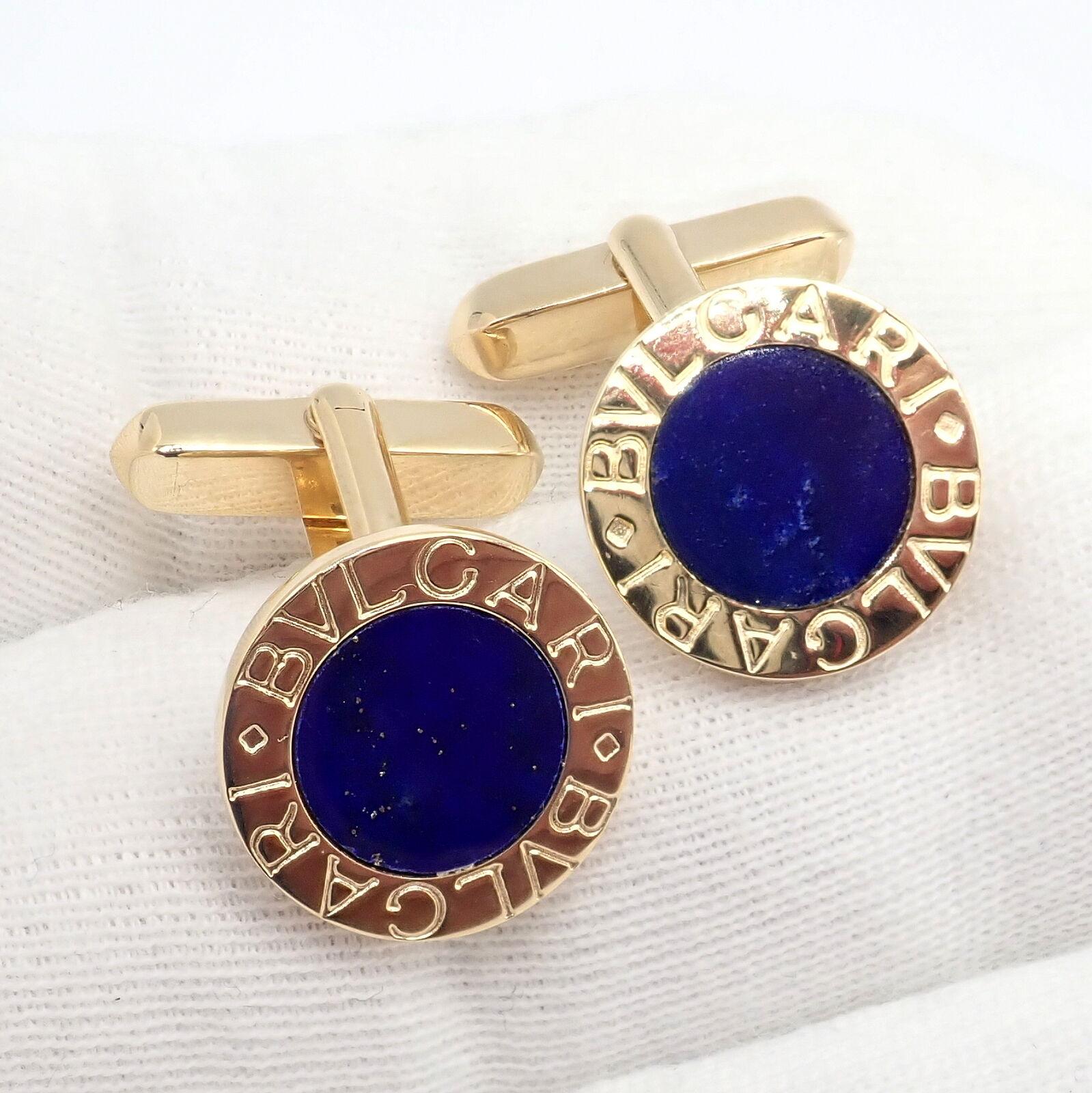 Bulgari Bvlgari Lapis Lazuli Yellow Gold Cufflinks In Excellent Condition For Sale In Holland, PA