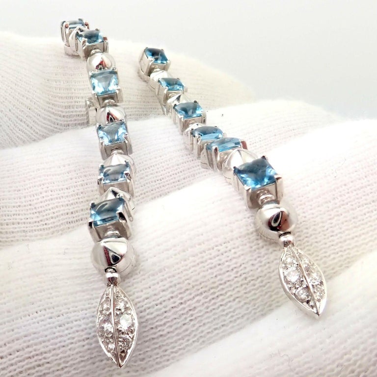 Bulgari Bvlgari Lucea Diamond Long White Gold Aquamarine Earrings In Excellent Condition For Sale In Holland, PA