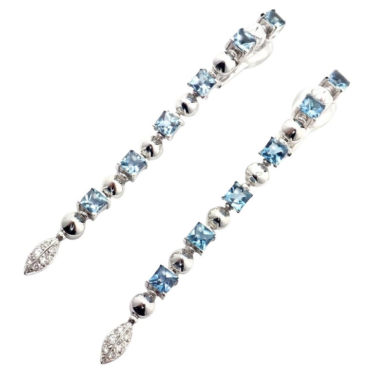 Bulgari Bvlgari Lucea Diamond Long White Gold Aquamarine Earrings For Sale