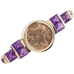 Bulgari Bvlgari Monete Amethyst & Ruby 18k Yellow Gold Ancient Coin Brooch