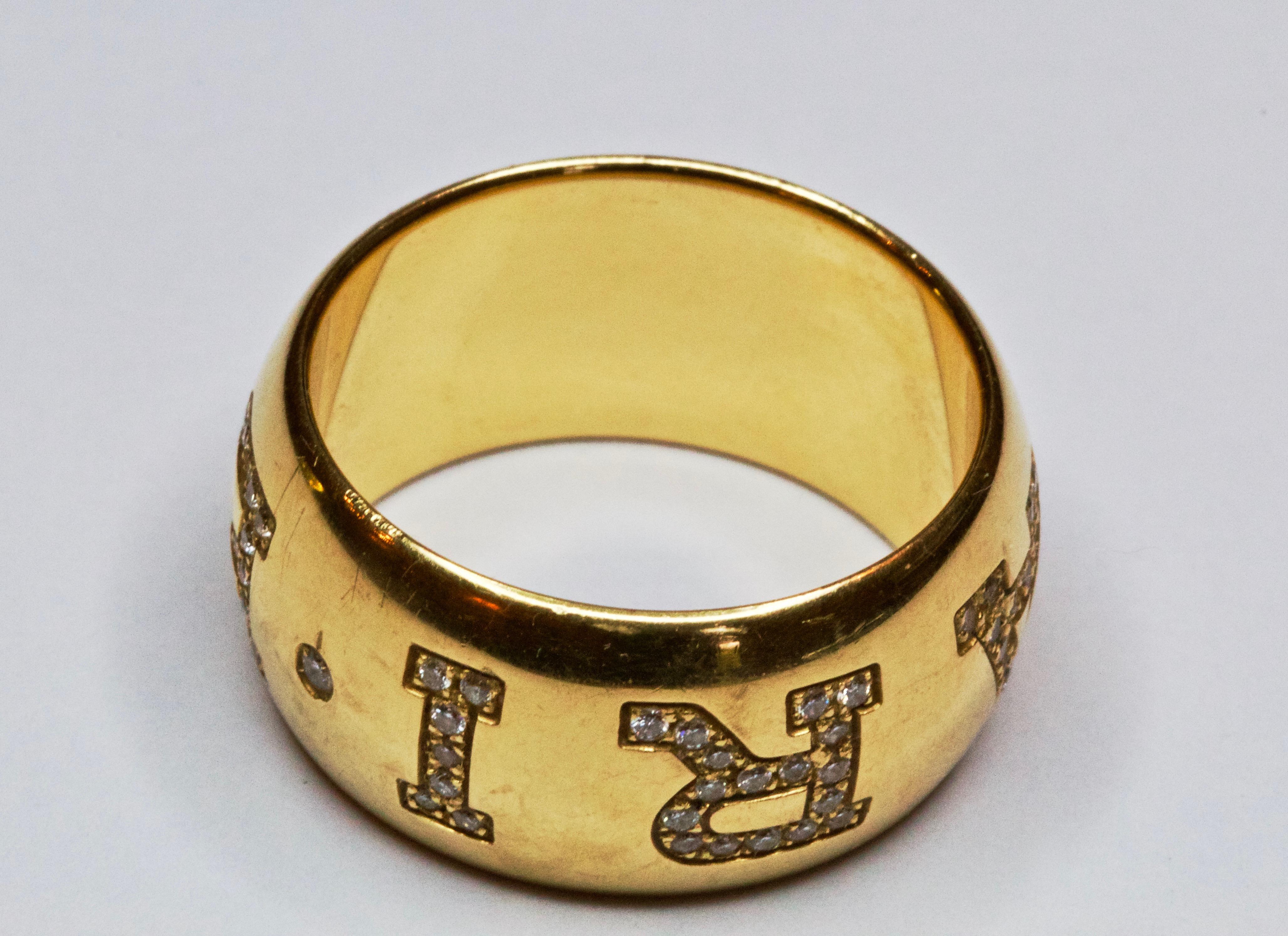 Bulgari Bvlgari Monologo Diamond Wide 18 Carat Gold Band Ring In Excellent Condition In Chipping Campden, GB