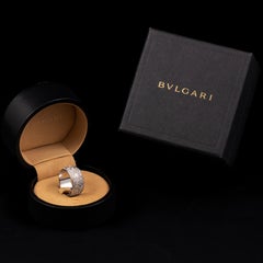 Bulgari Bvlgari Monologo Pave Diamond Wide Band Ring 18K White Gold Italian