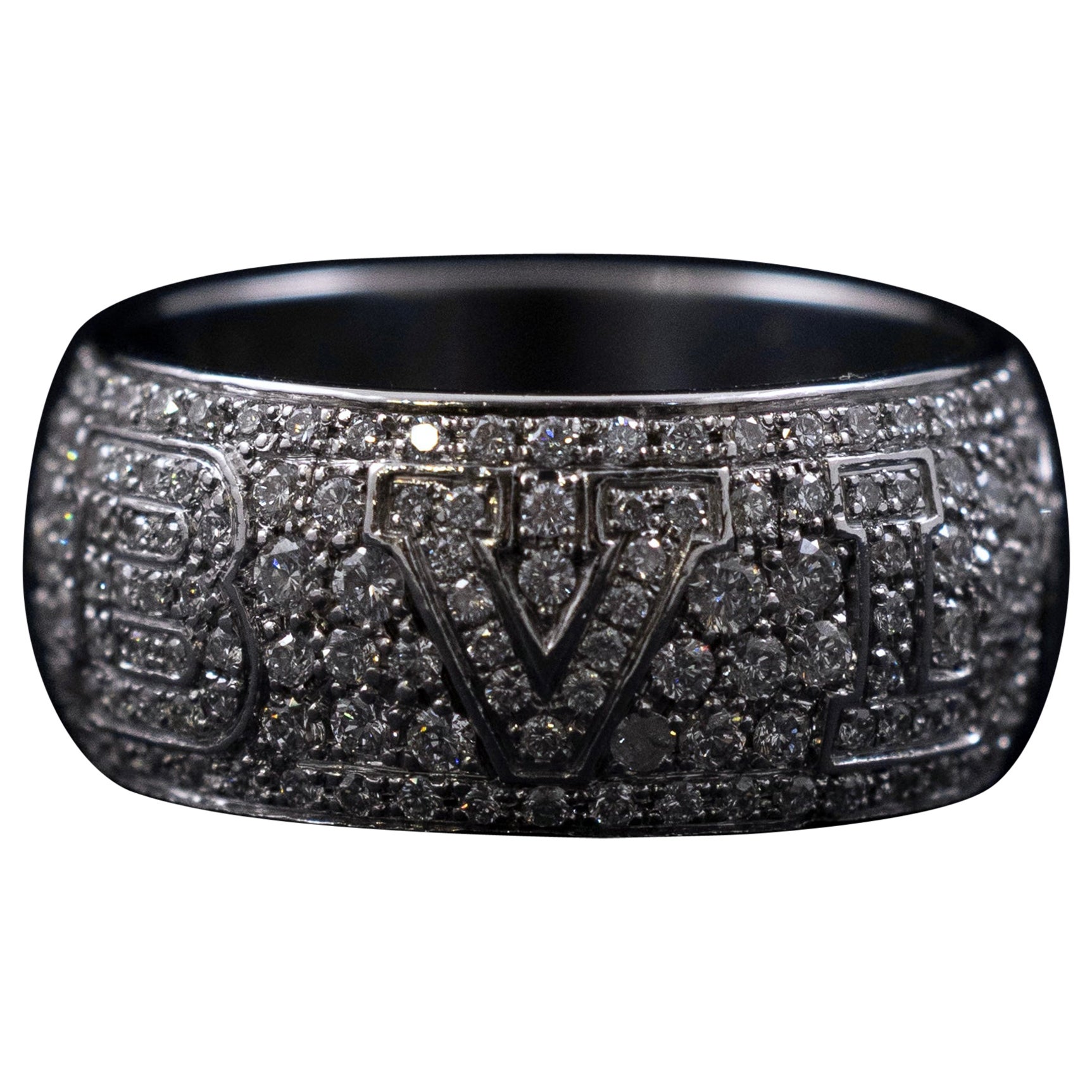 Bvlgari Bvlgari Monologo Pave Diamant Breite Band Ring 18K Weißgold Italienisch