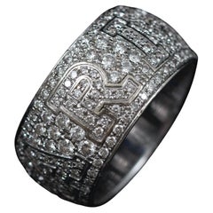 Bulgari Bvlgari Monologo Pave Diamond Wide Band Ring 18K White Gold Italian