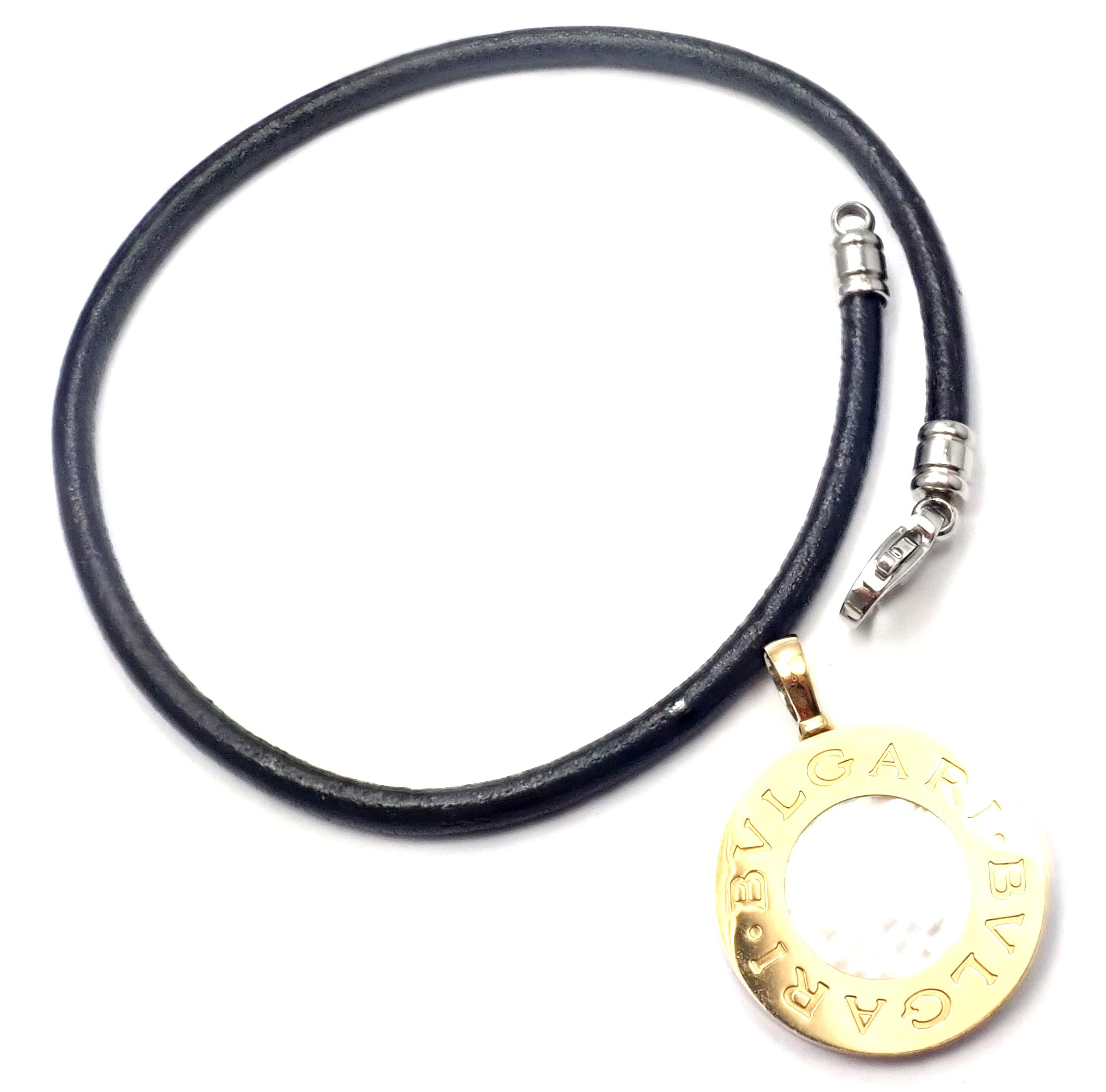 Bulgari Bvlgari Mother of Pearl and Onyx Yellow Gold Steel Pendant Necklace 1
