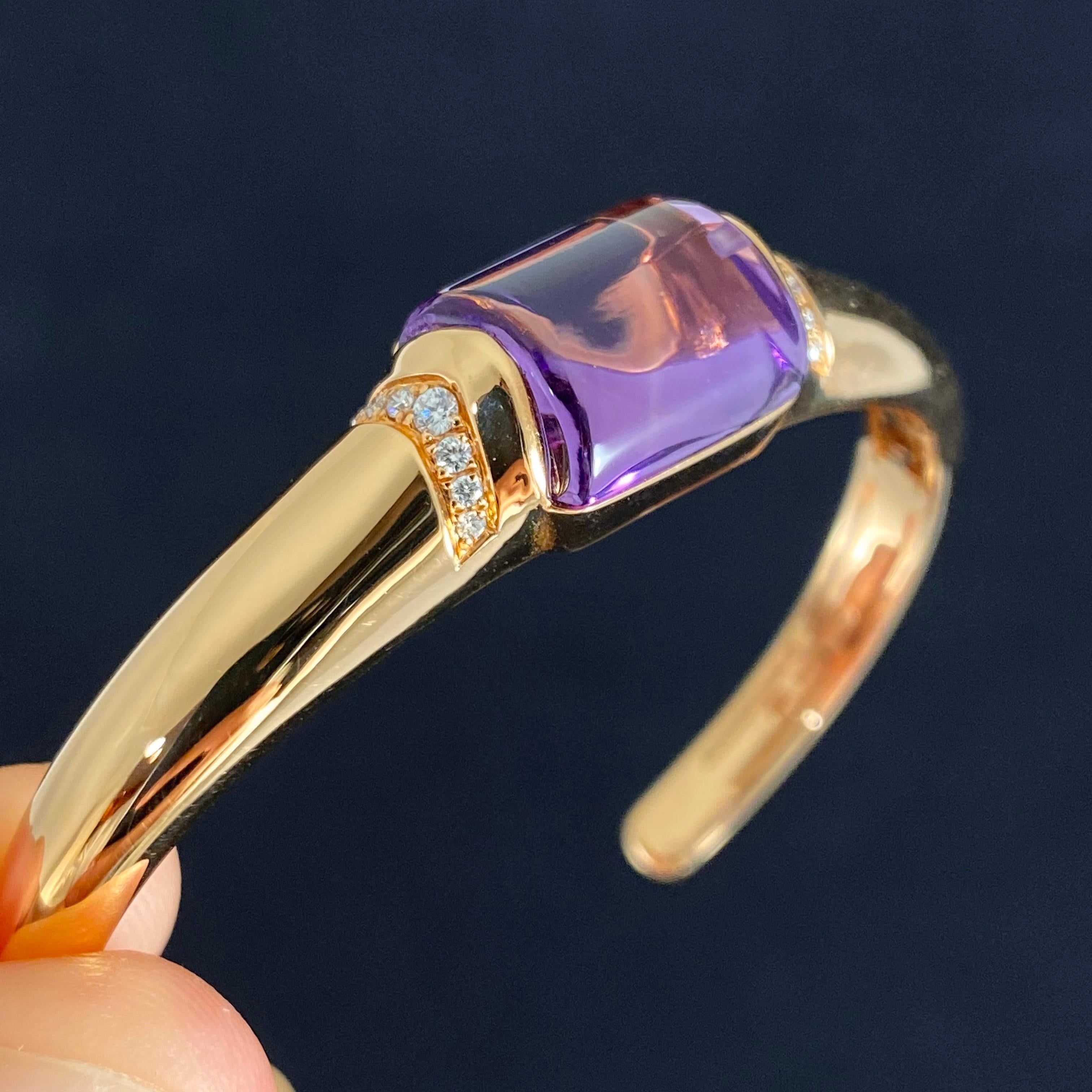 Bulgari Bvlgari MVSA Amethyst Diamond Ring Cuff Bangle Bracelet Set Rose Gold 8