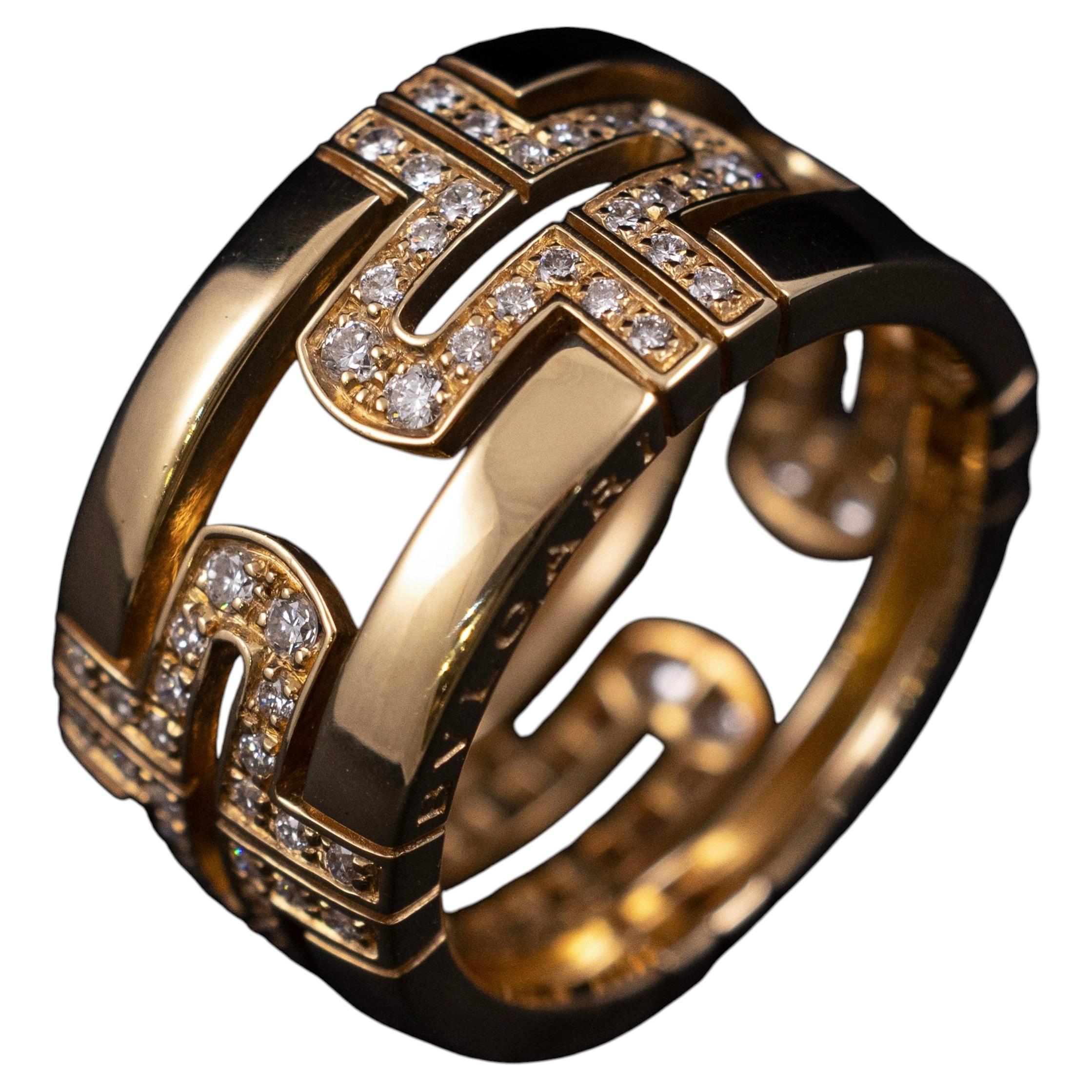 Bulgari Bvlgari Parentesi Diamond 18K Yellow Gold Band Ring with Original Box