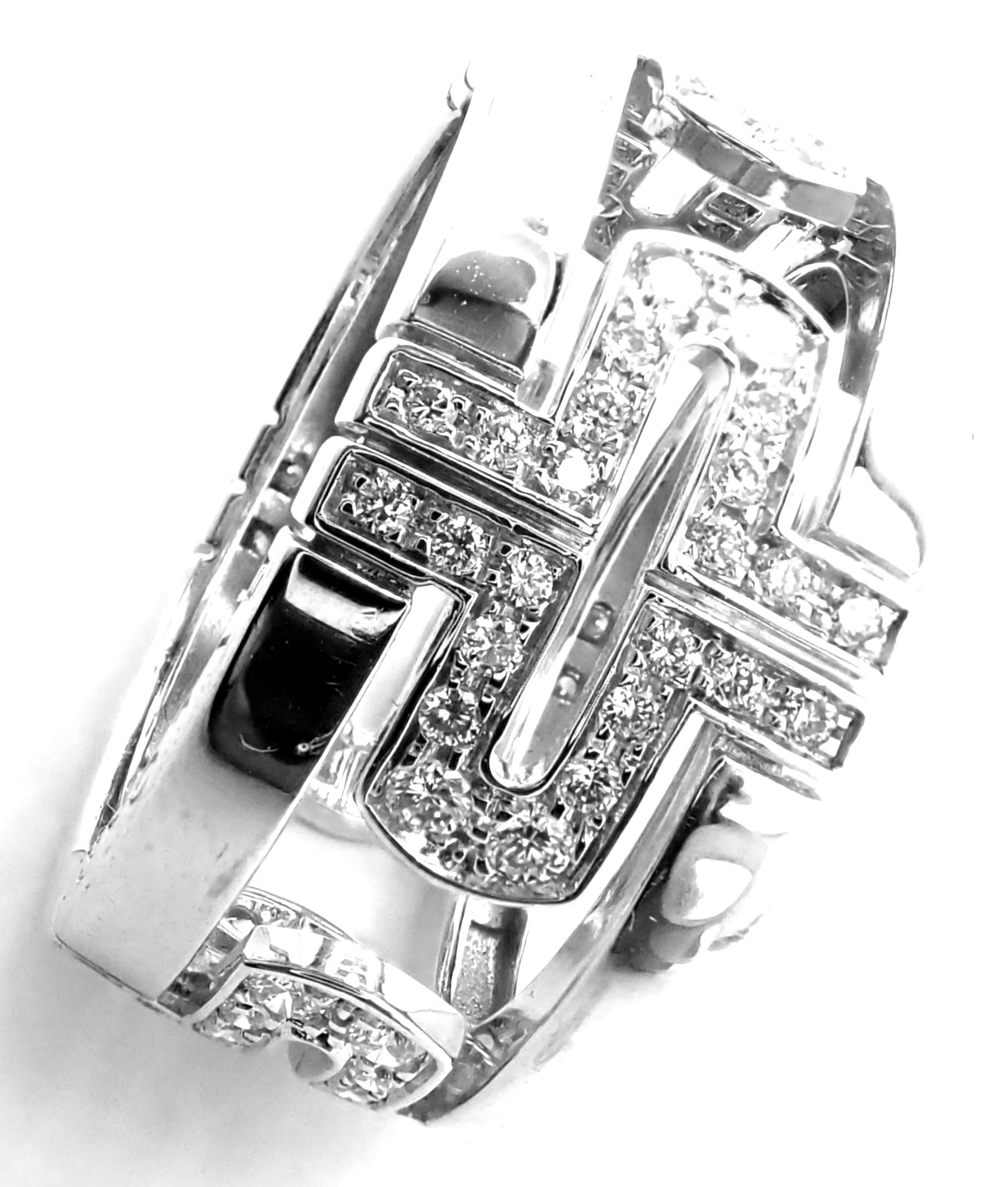 Bulgari Bvlgari Parentesi Diamond White Gold Band Ring In Excellent Condition In Holland, PA