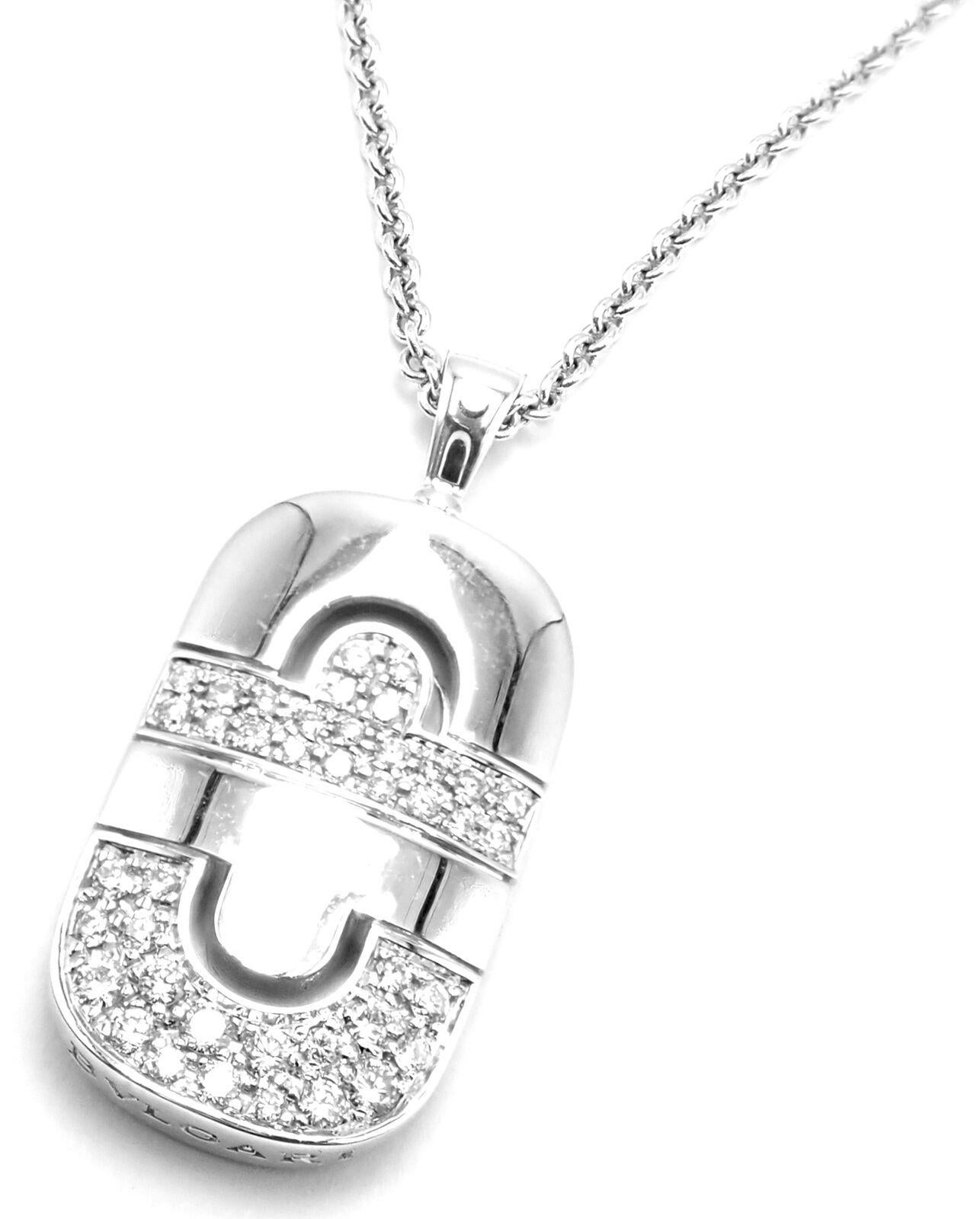 18k White Gold Diamond Parentesi Pendant Necklace by Bulgari. 
With 40 round brilliant cut diamonds VS1 clarity, G color total weight approx. 1ct
Details:
Weight: 15.1 grams
Chain: 18