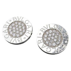Bulgari Bvlgari Pave Diamond Circle Disc Stud Earrings 18k White Gold Box 6.1g