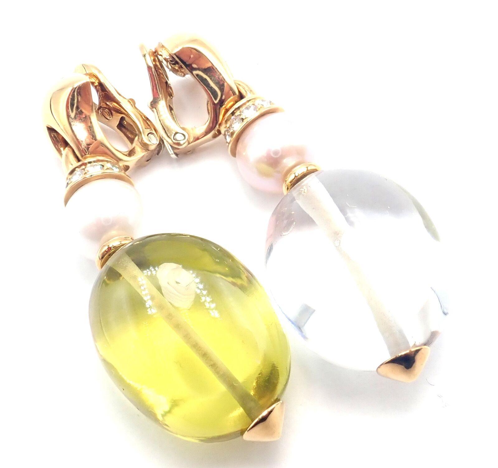 Bulgari Bvlgari Pendientes Gota Perla Peridoto Cristal de Roca Oro Amarillo en venta 6
