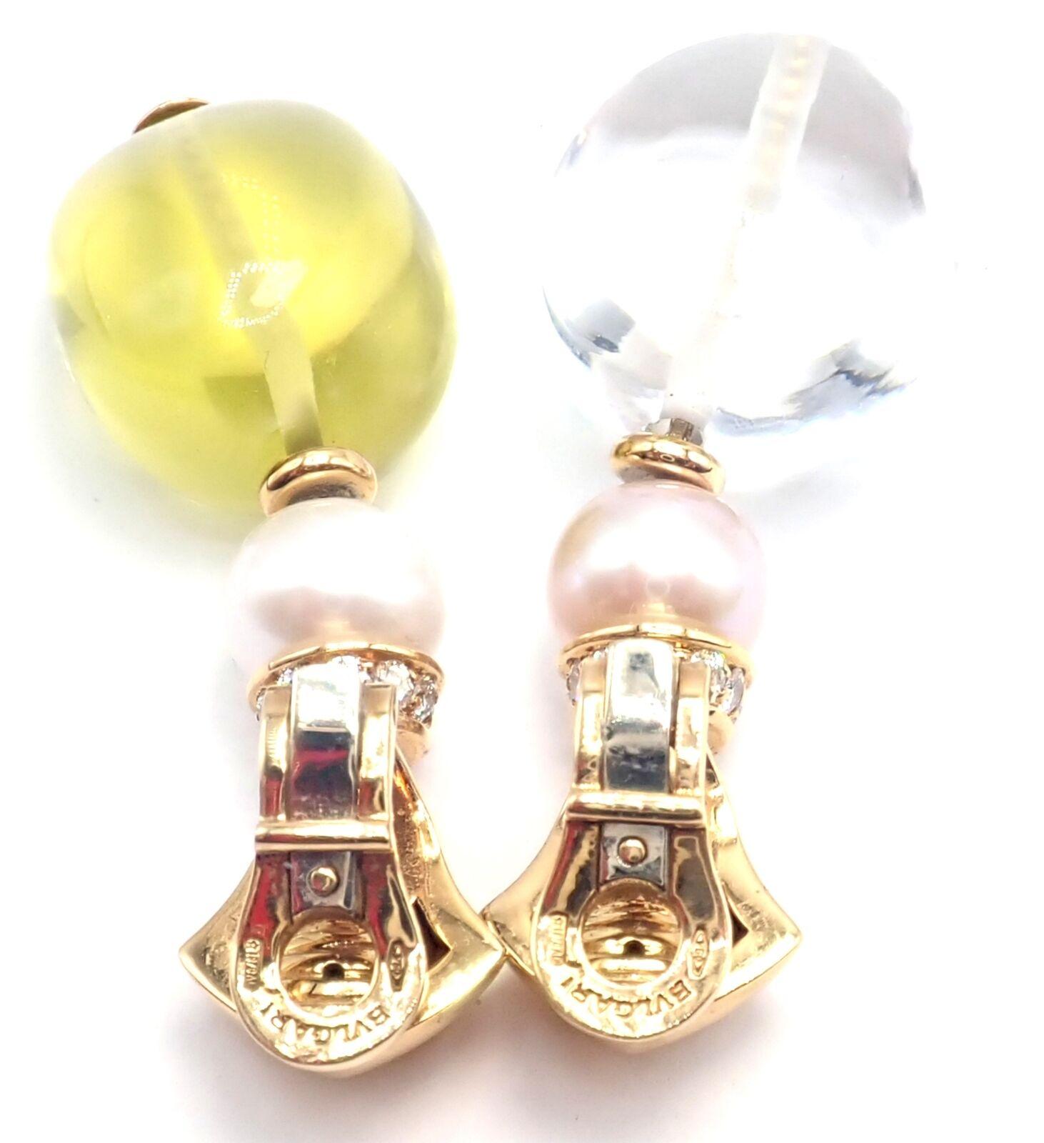Bulgari Bvlgari Pendientes Gota Perla Peridoto Cristal de Roca Oro Amarillo en venta 8