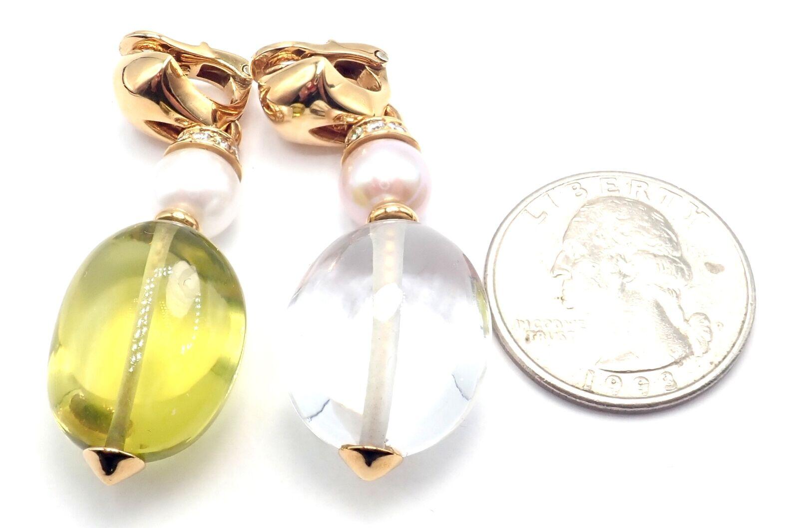 Bulgari Bvlgari Pendientes Gota Perla Peridoto Cristal de Roca Oro Amarillo en venta 9